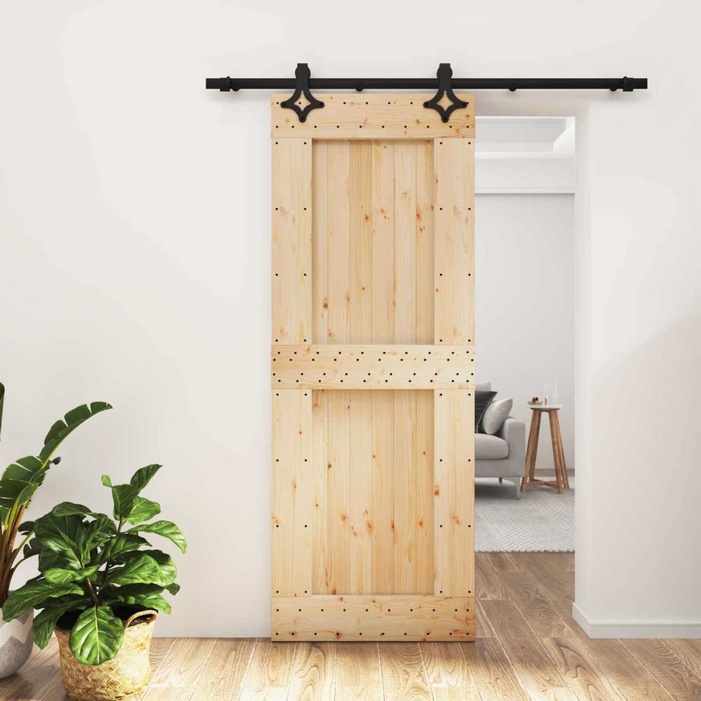 Skyvedør Naturlig og svart 80 x 210 cm Massiv Furu Tre