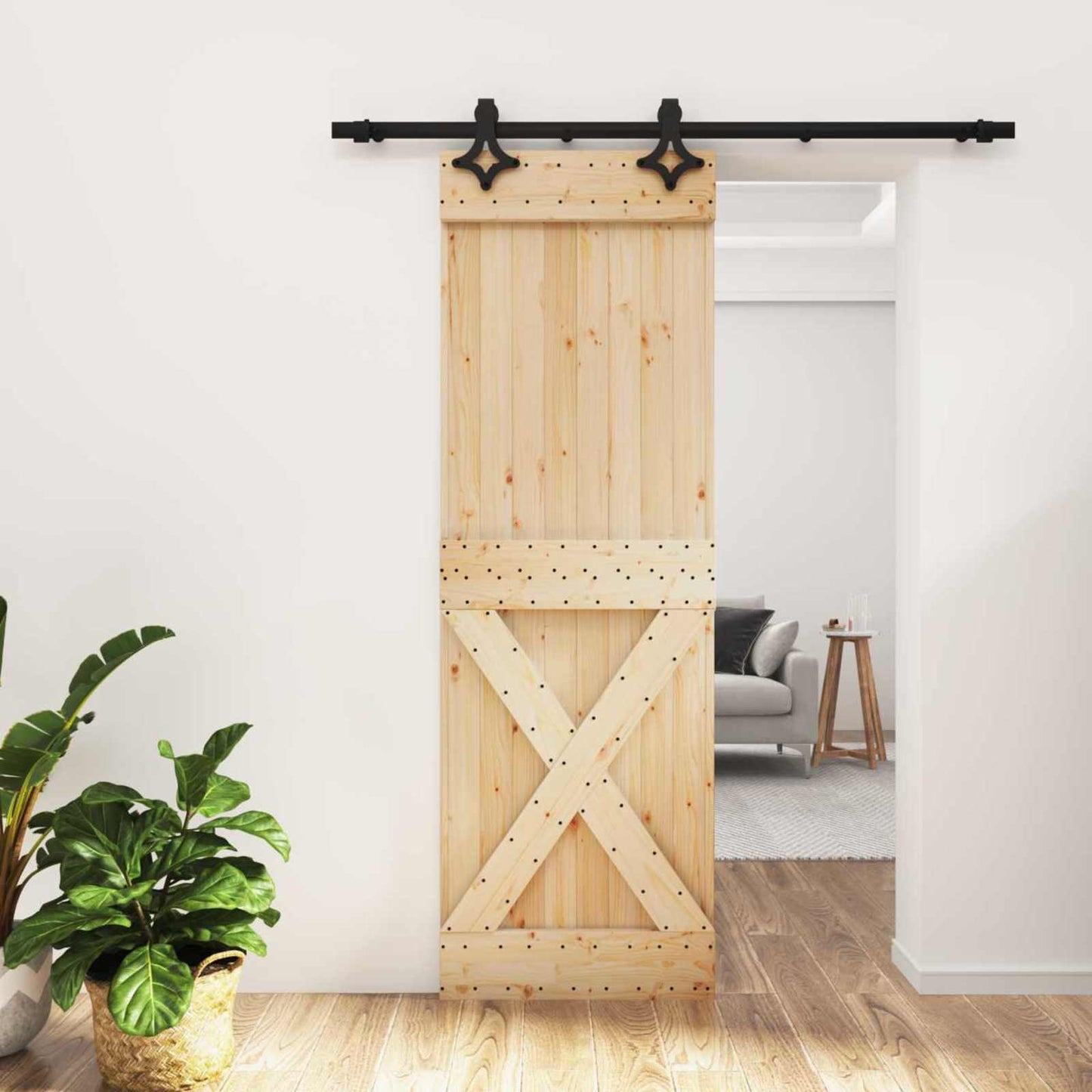 Skyvedør Naturlig og svart 70 x 210 cm Massiv Furu Tre