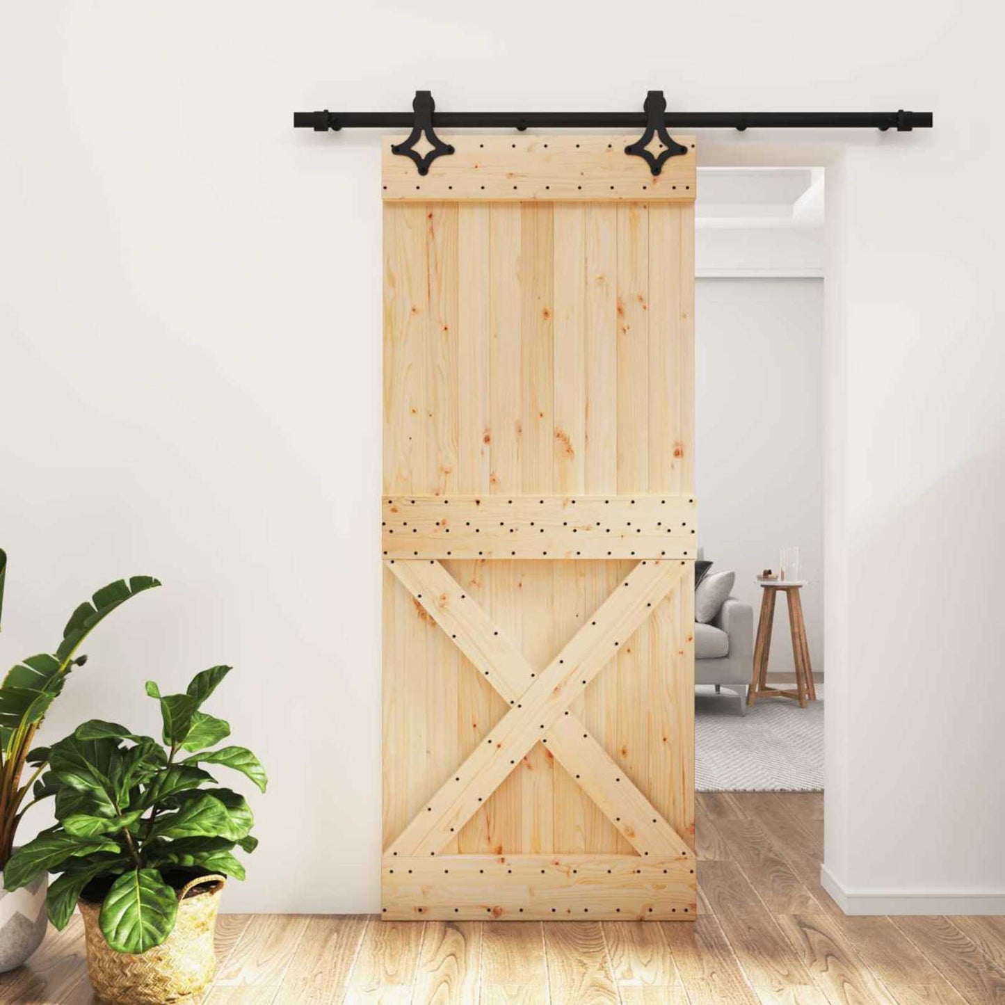 Skyvedør Naturlig og svart 85 x 210 cm Massiv Furu Tre