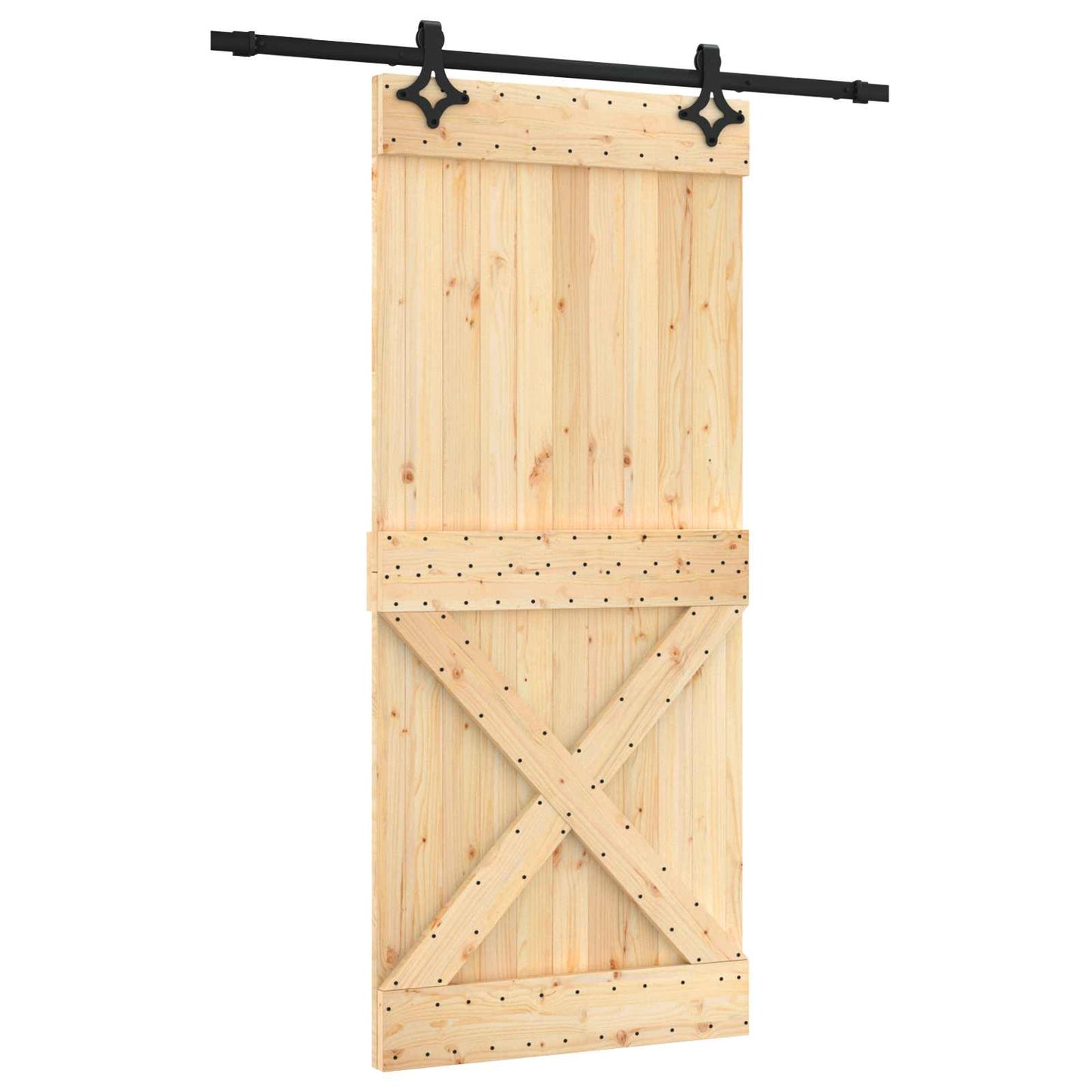 Skyvedør Naturlig og svart 90 x 210 cm Massiv Furu Tre