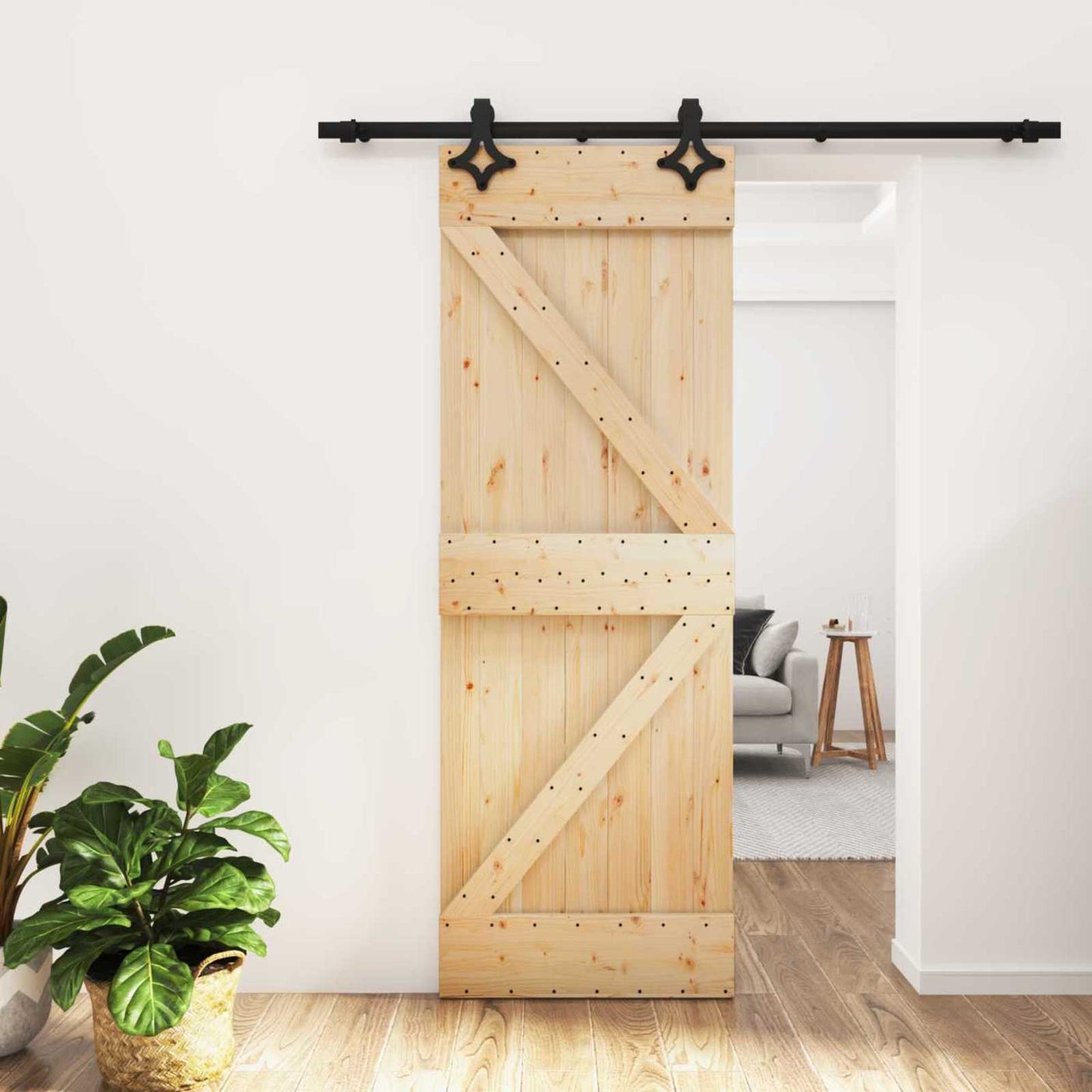 Skyvedør Naturlig og svart 70 x 210 cm Massiv Furu Tre