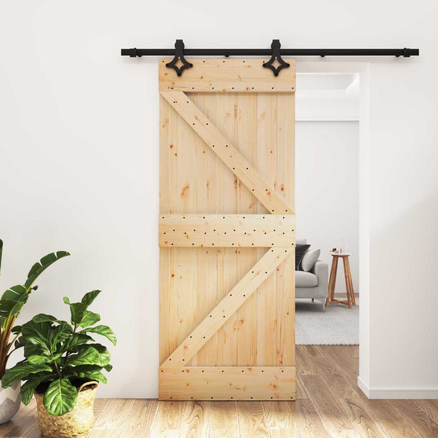 Skyvedør Naturlig og svart 85 x 210 cm Massiv Furu Tre