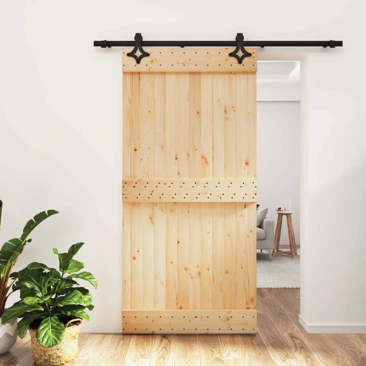 Skyvedør Naturlig og svart 100 x 210 cm Massiv Furu Tre