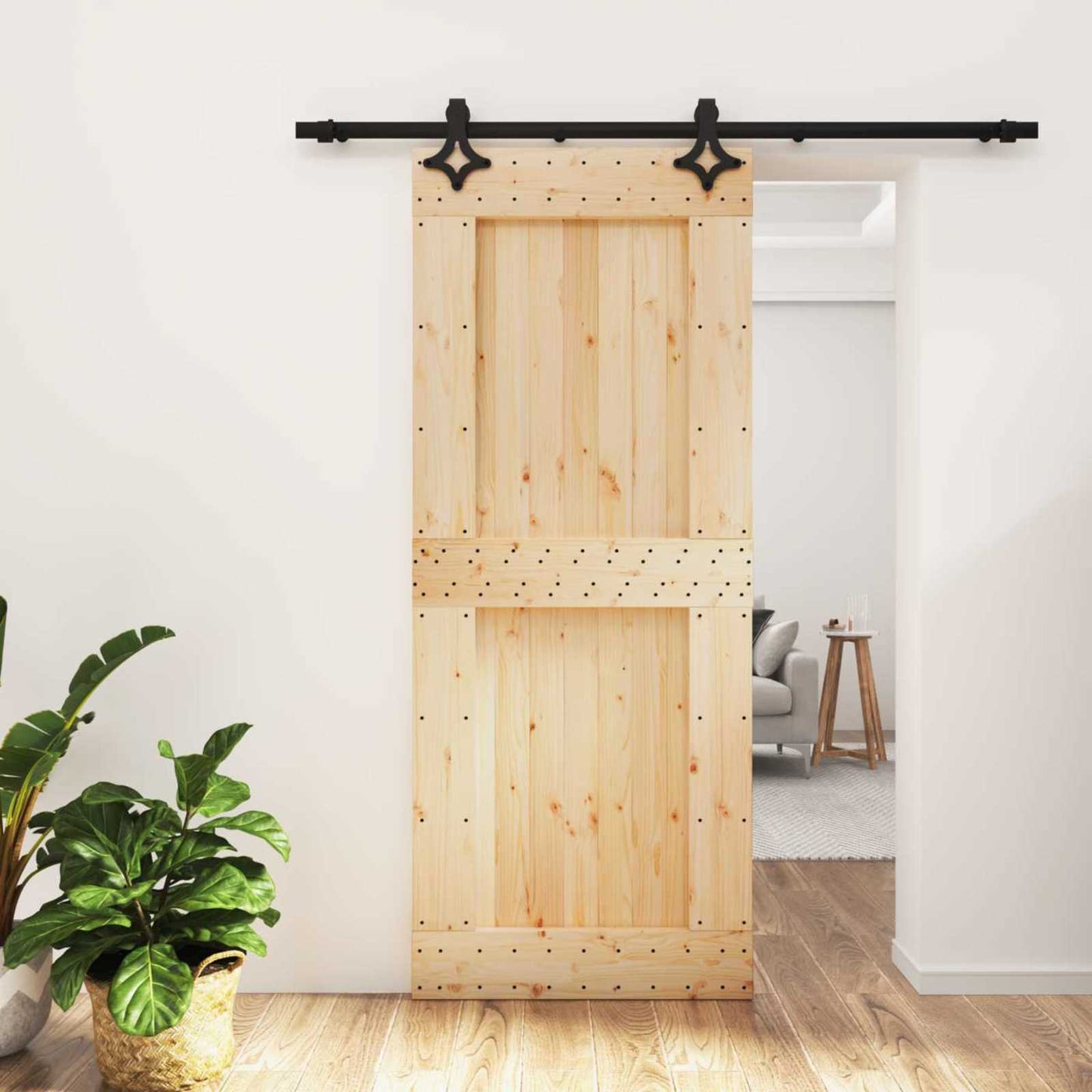 Skyvedør Naturlig og svart 85 x 210 cm Massiv Furu Tre