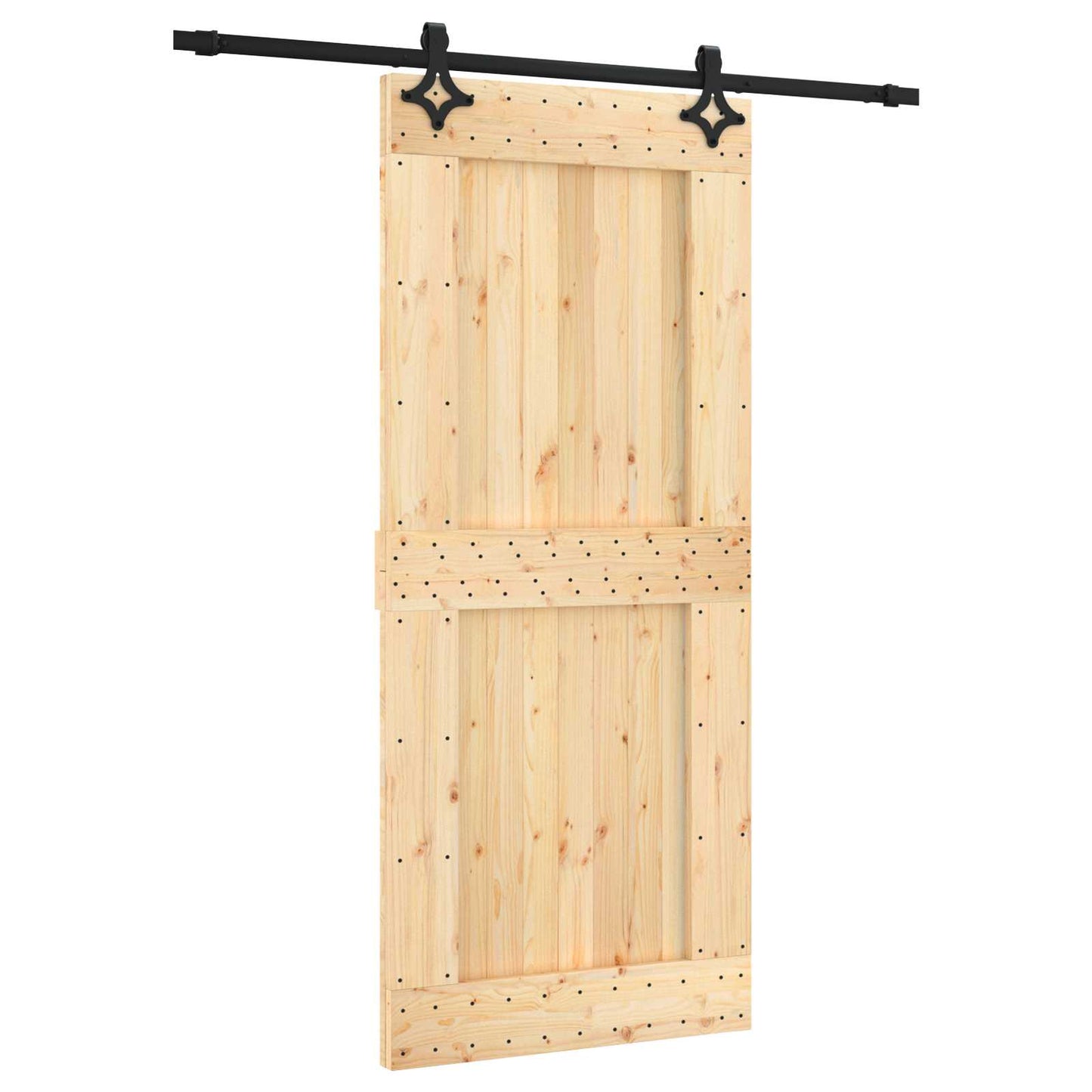 Skyvedør Naturlig og svart 90 x 210 cm Massiv Furu Tre
