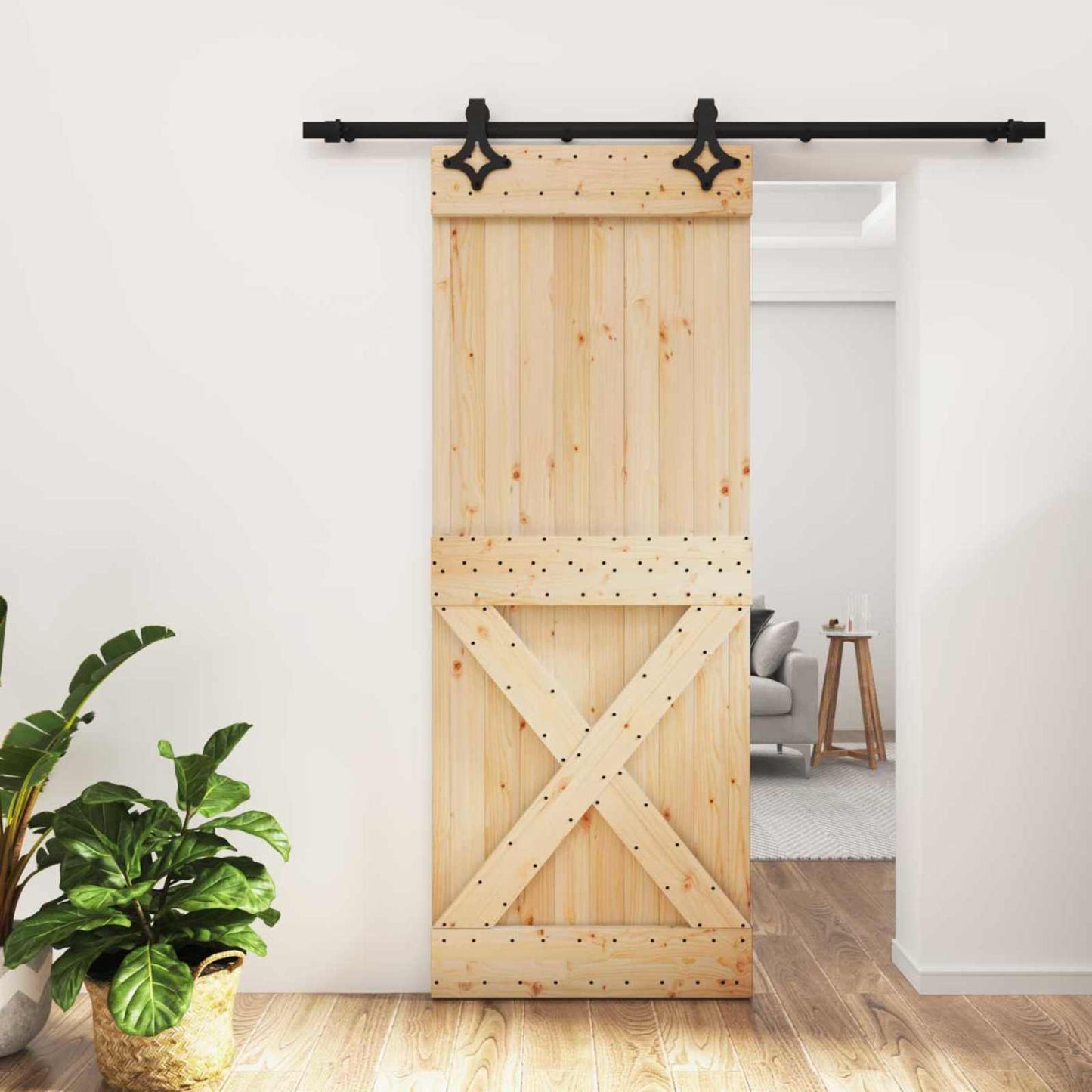 Skyvedør Naturlig og svart 80 x 210 cm Massiv Furu Tre
