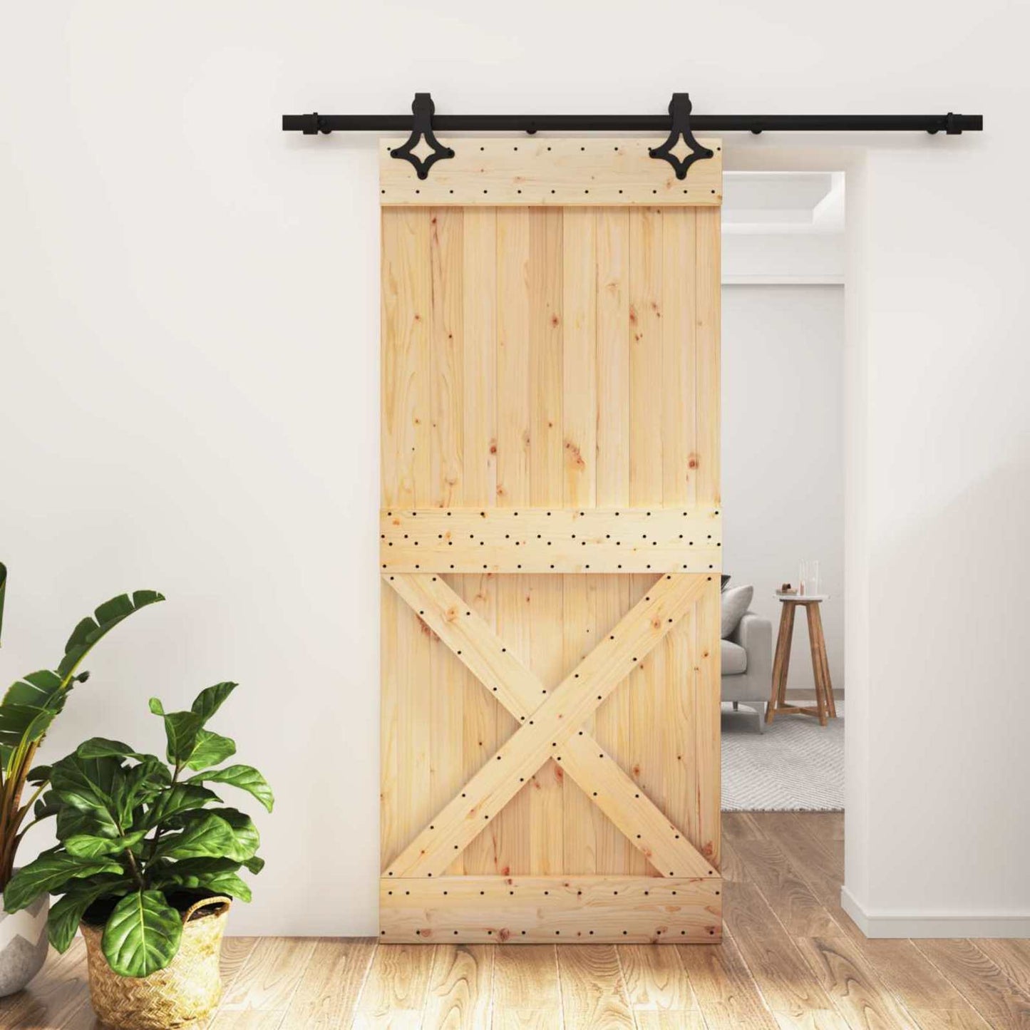Skyvedør Naturlig og svart 90 x 210 cm Massiv Furu Tre