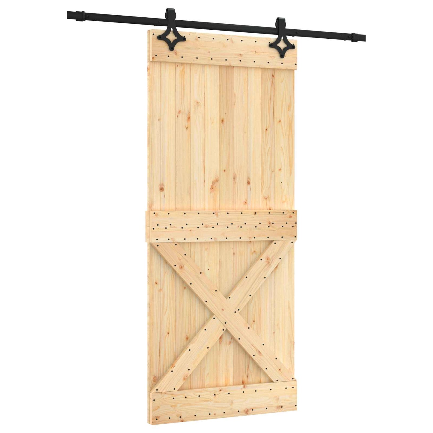 Skyvedør Naturlig og svart 90 x 210 cm Massiv Furu Tre
