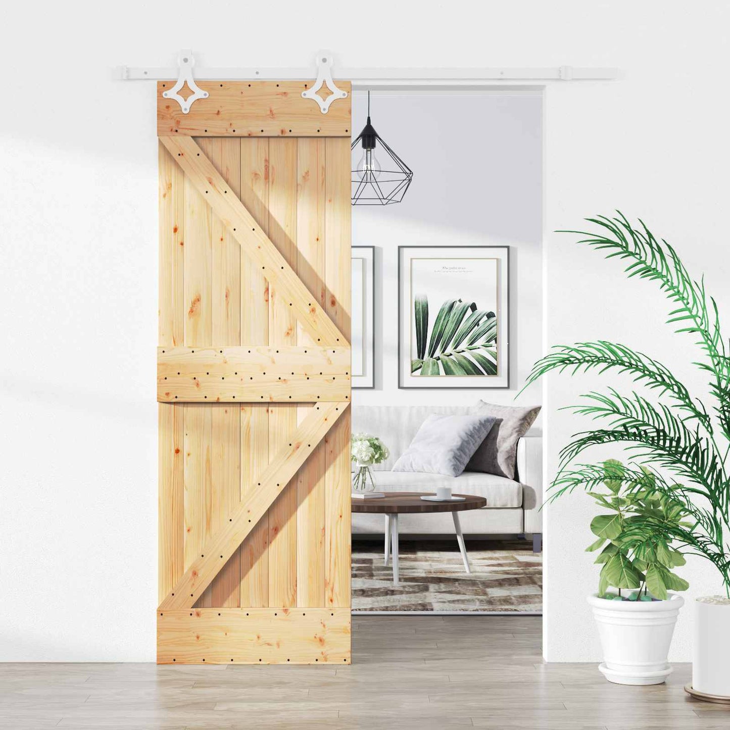 Skyvedør Naturlig og Hvit 70 x 210 cm Massiv Furu Tre