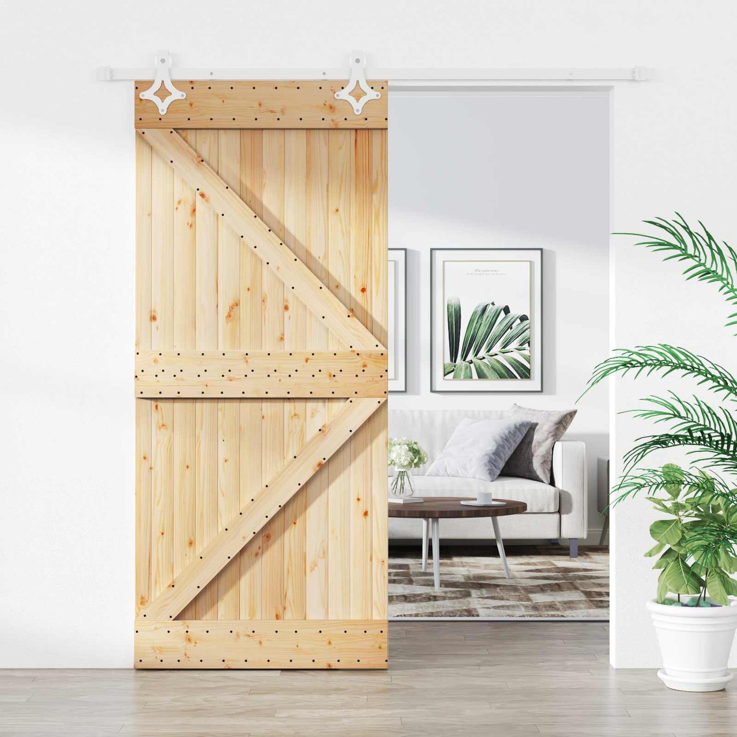 Skyvedør Naturlig og Hvit 90 x 210 cm Heltre furu