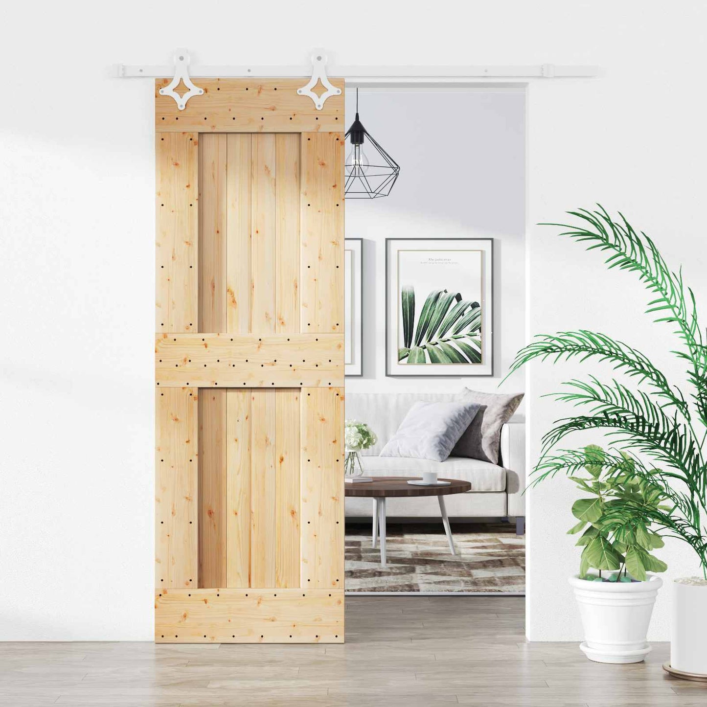 Skyvedør Naturlig og Hvit 70 x 210 cm Massiv Furu Tre