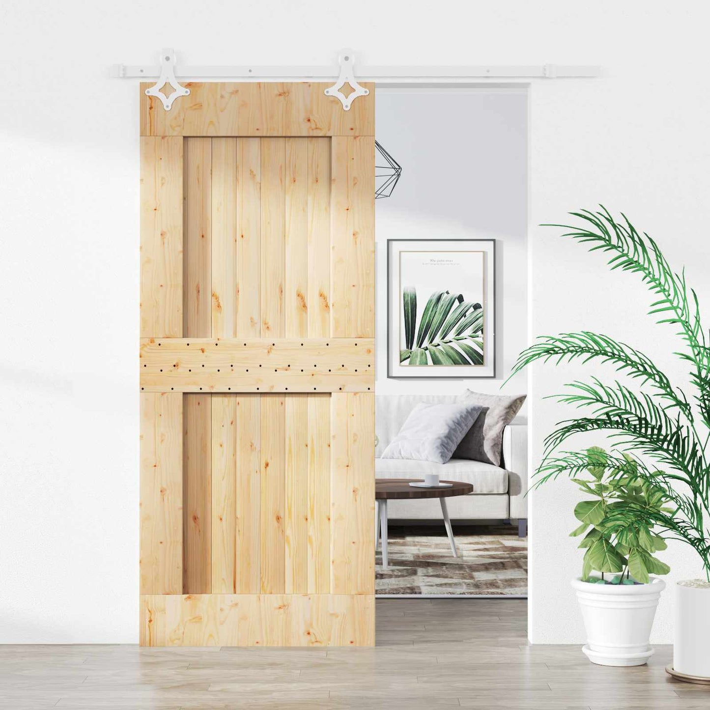 Skyvedør Naturlig og Hvit 90 x 210 cm Massiv Furu Tre