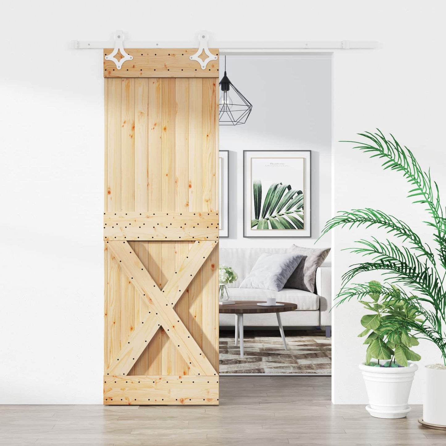 Skyvedør Naturlig og Hvit 70 x 210 cm Massiv Furu Tre