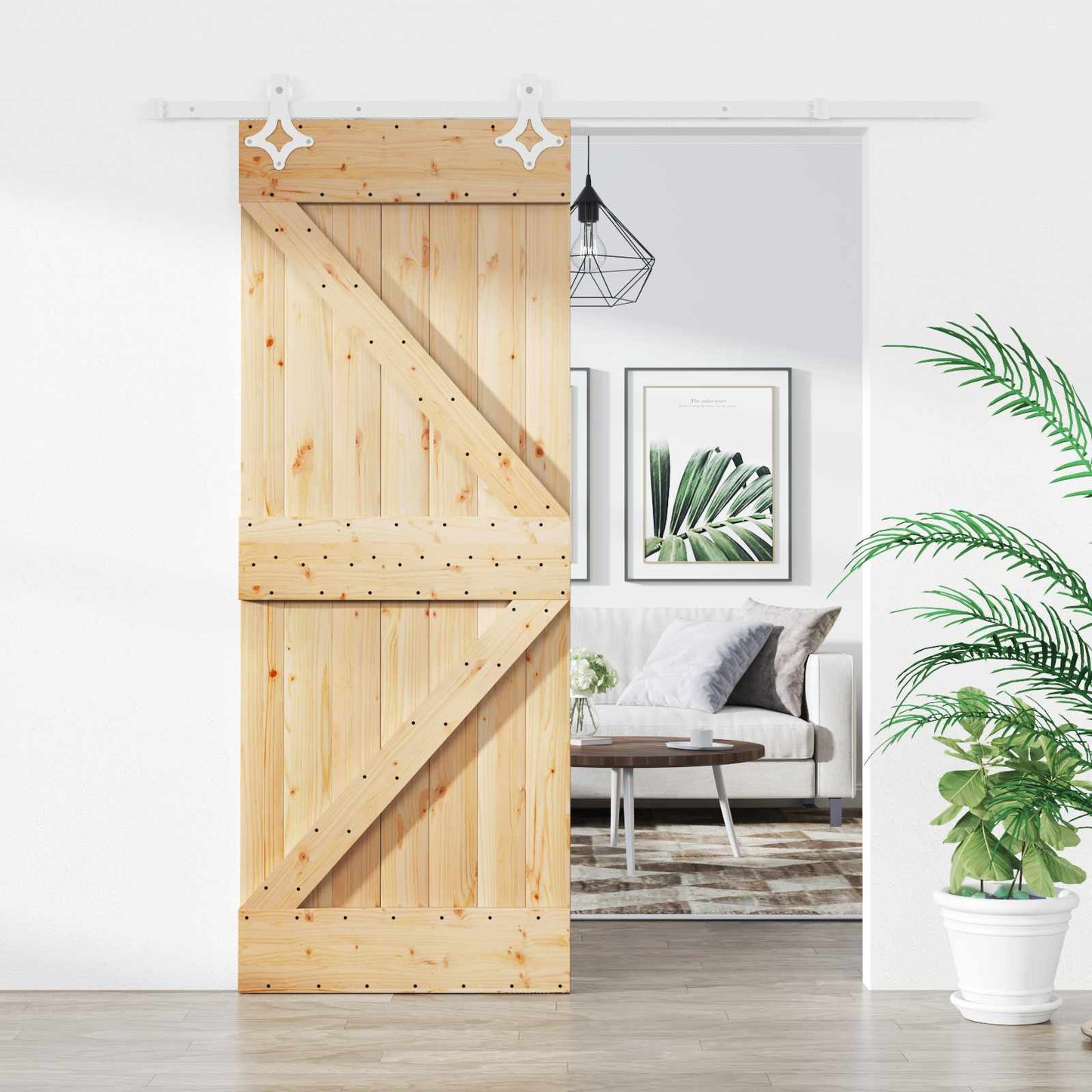 Skyvedør Naturlig og Hvit 85 x 210 cm Massiv Furu Tre