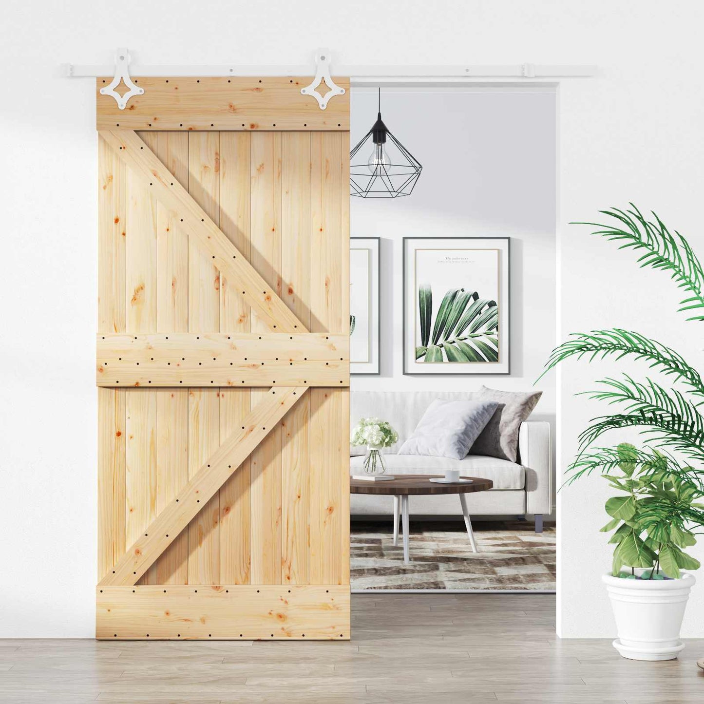 Skyvedør Naturlig og Hvit 95 x 210 cm Massiv Furu Tre