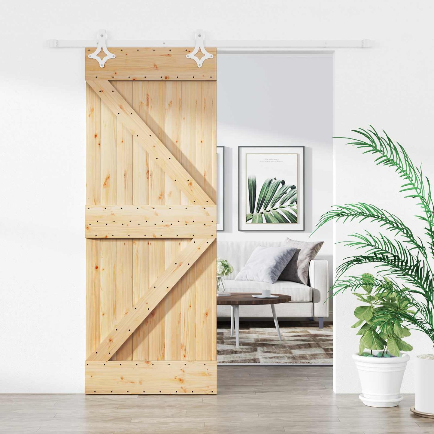 Skyvedør Naturlig og Hvit 80 x 210 cm Heltre furu