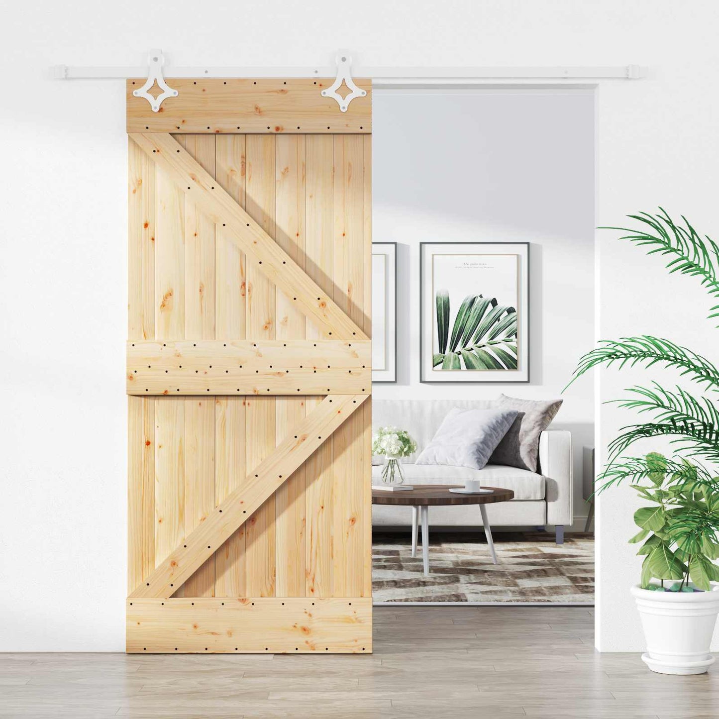 Skyvedør Naturlig og Hvit 90 x 210 cm Heltre furu