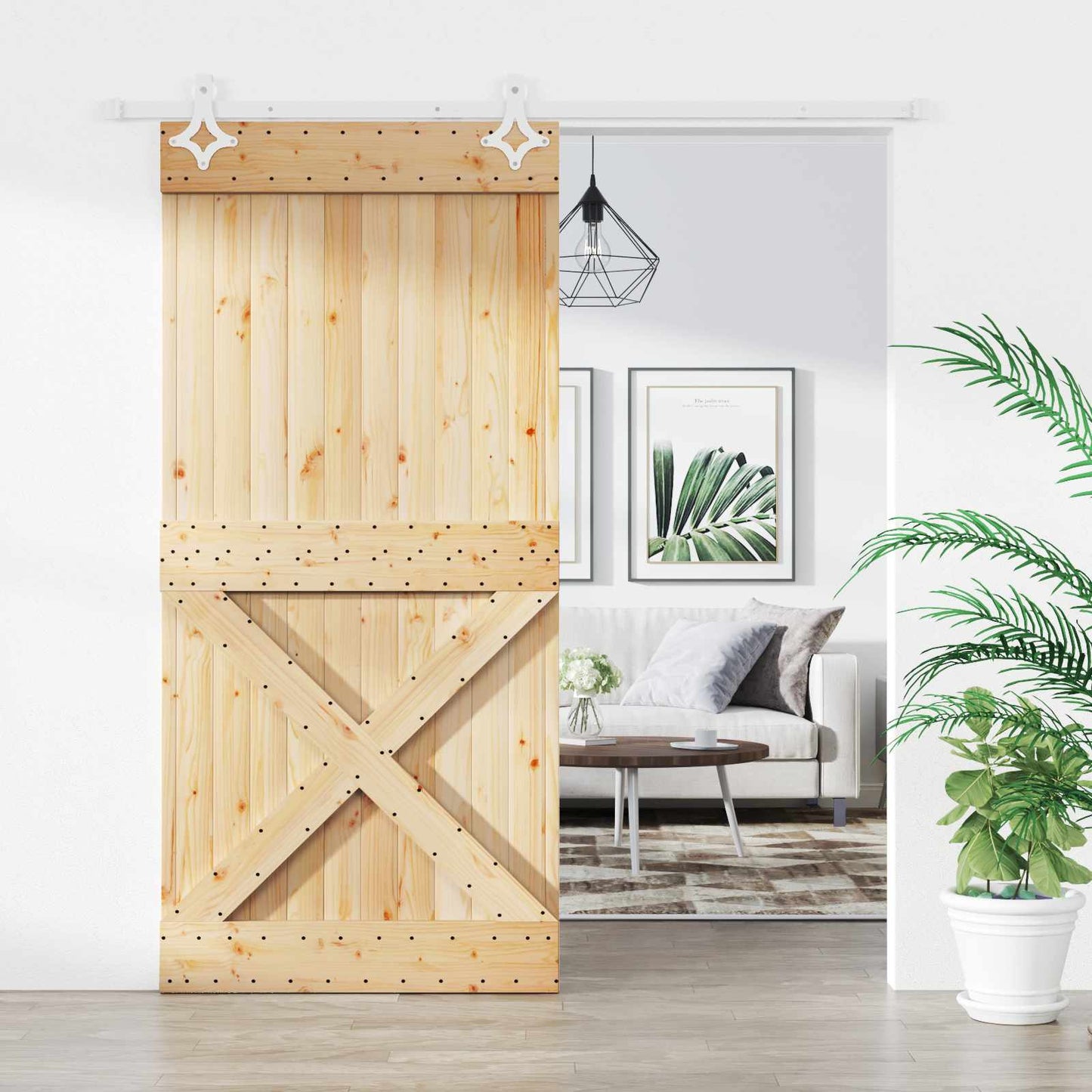 Skyvedør Naturlig og Hvit 95 x 210 cm Massiv Furu Tre