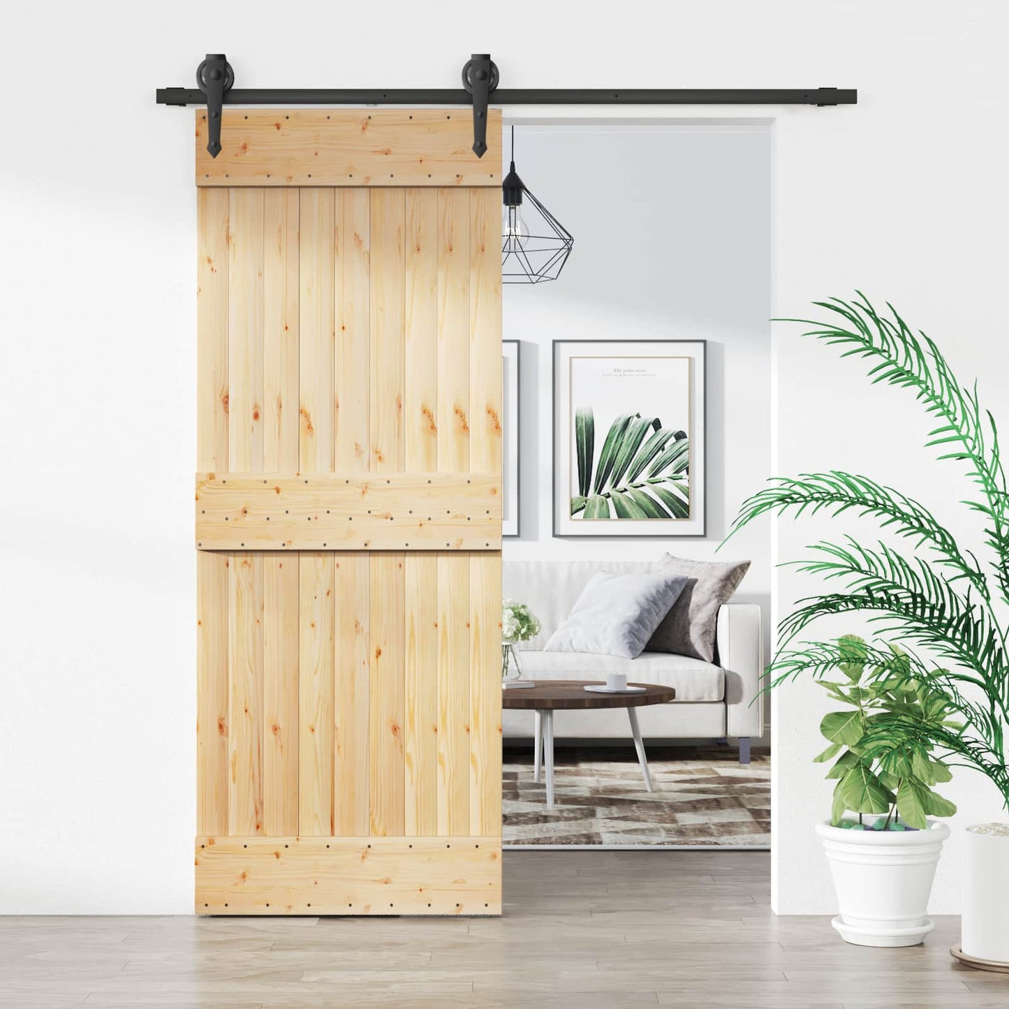 Skyvedør Naturlig og svart 80 x 210 cm Massiv Furu Tre