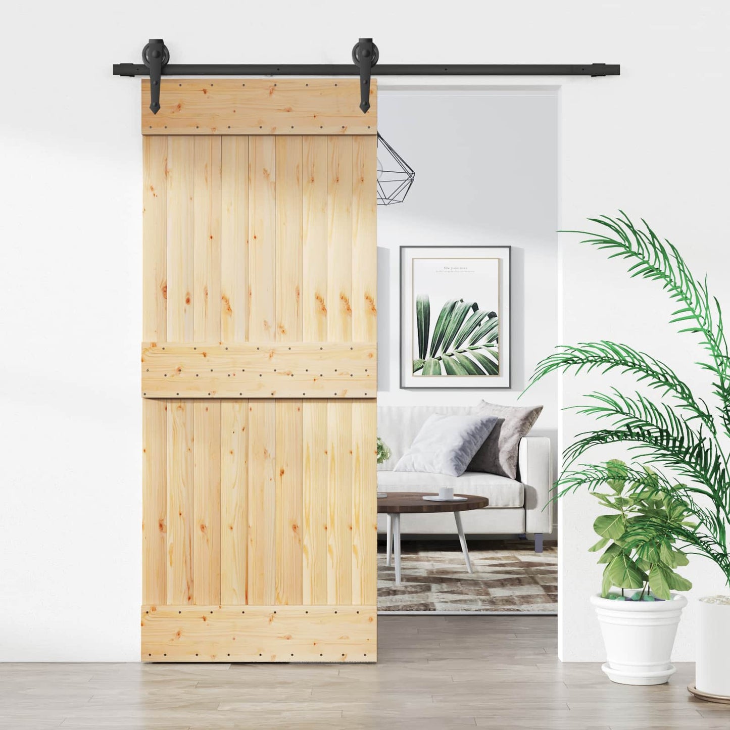 Skyvedør Naturlig og svart 85 x 210 cm Massiv Furu Tre
