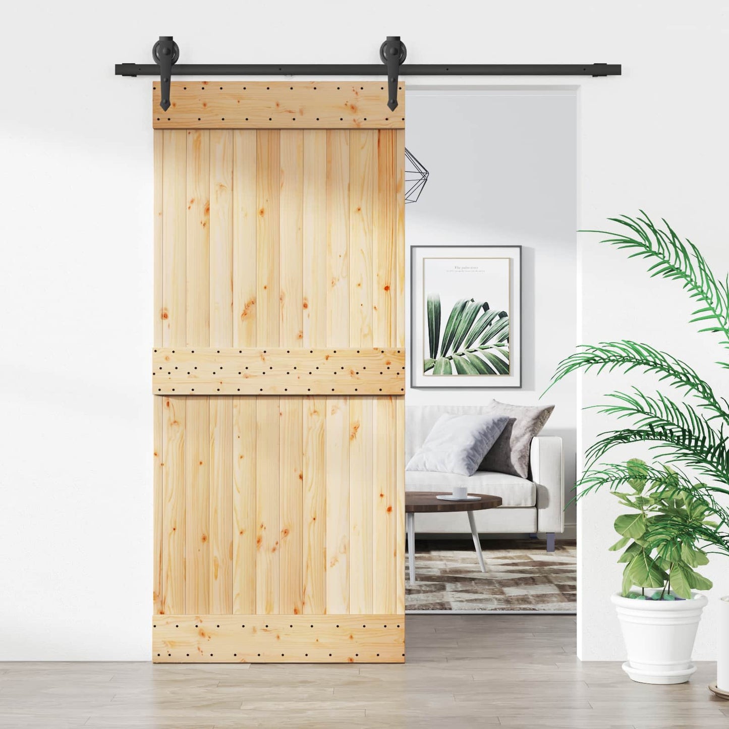 Skyvedør Naturlig og svart 90 x 210 cm Massiv Furu Tre