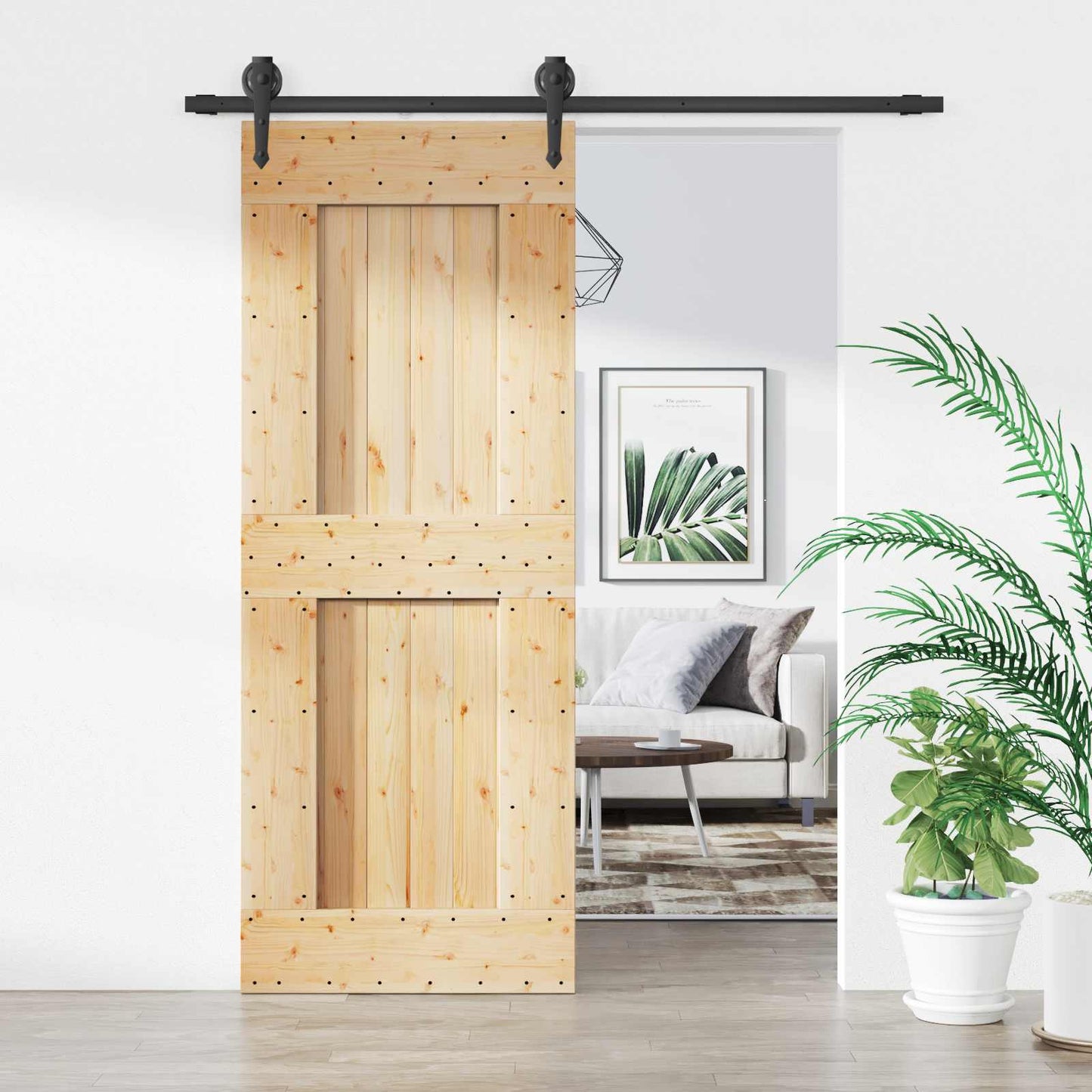 Skyvedør Naturlig og svart 80 x 210 cm Massiv Furu Tre