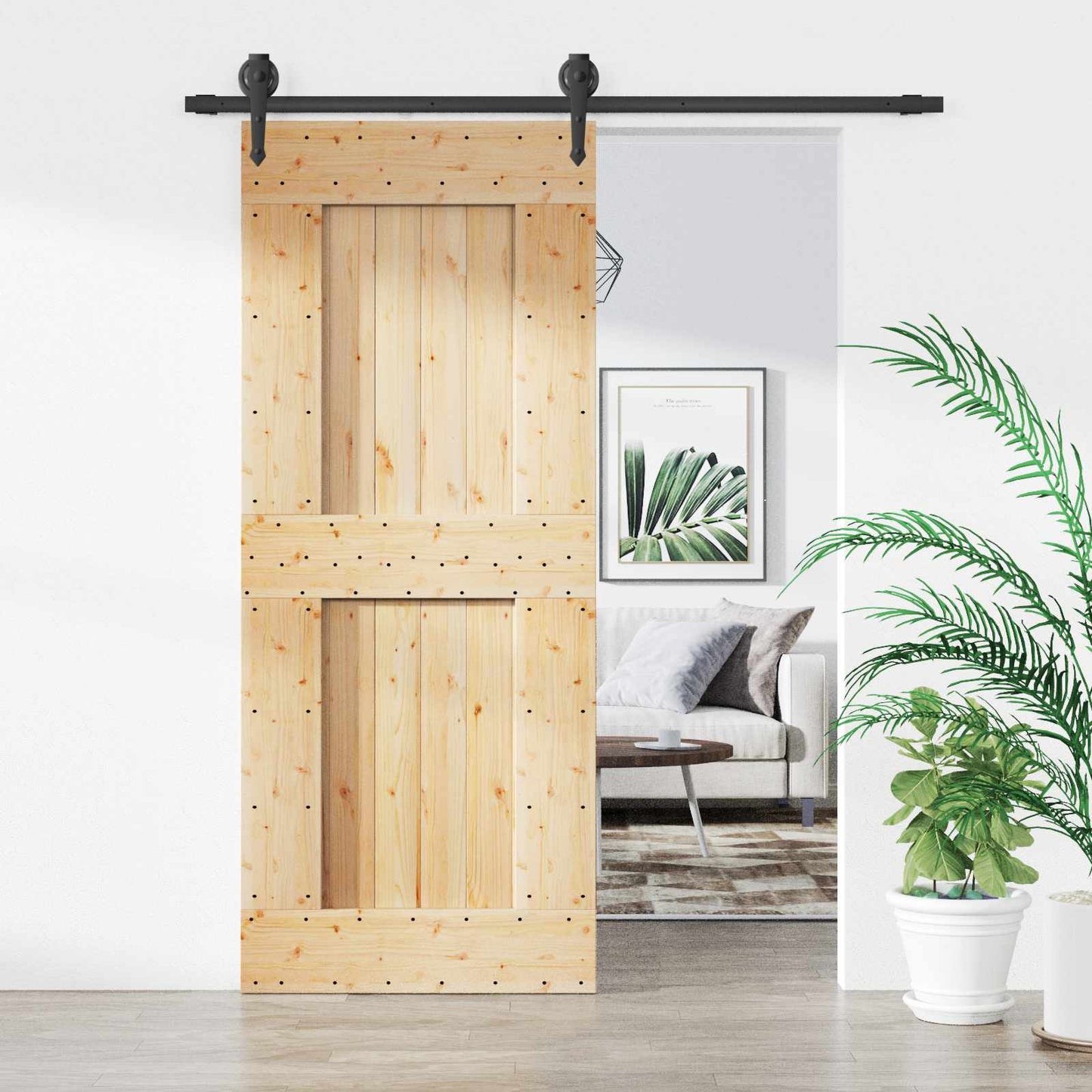 Skyvedør Naturlig og svart 85 x 210 cm Massiv Furu Tre