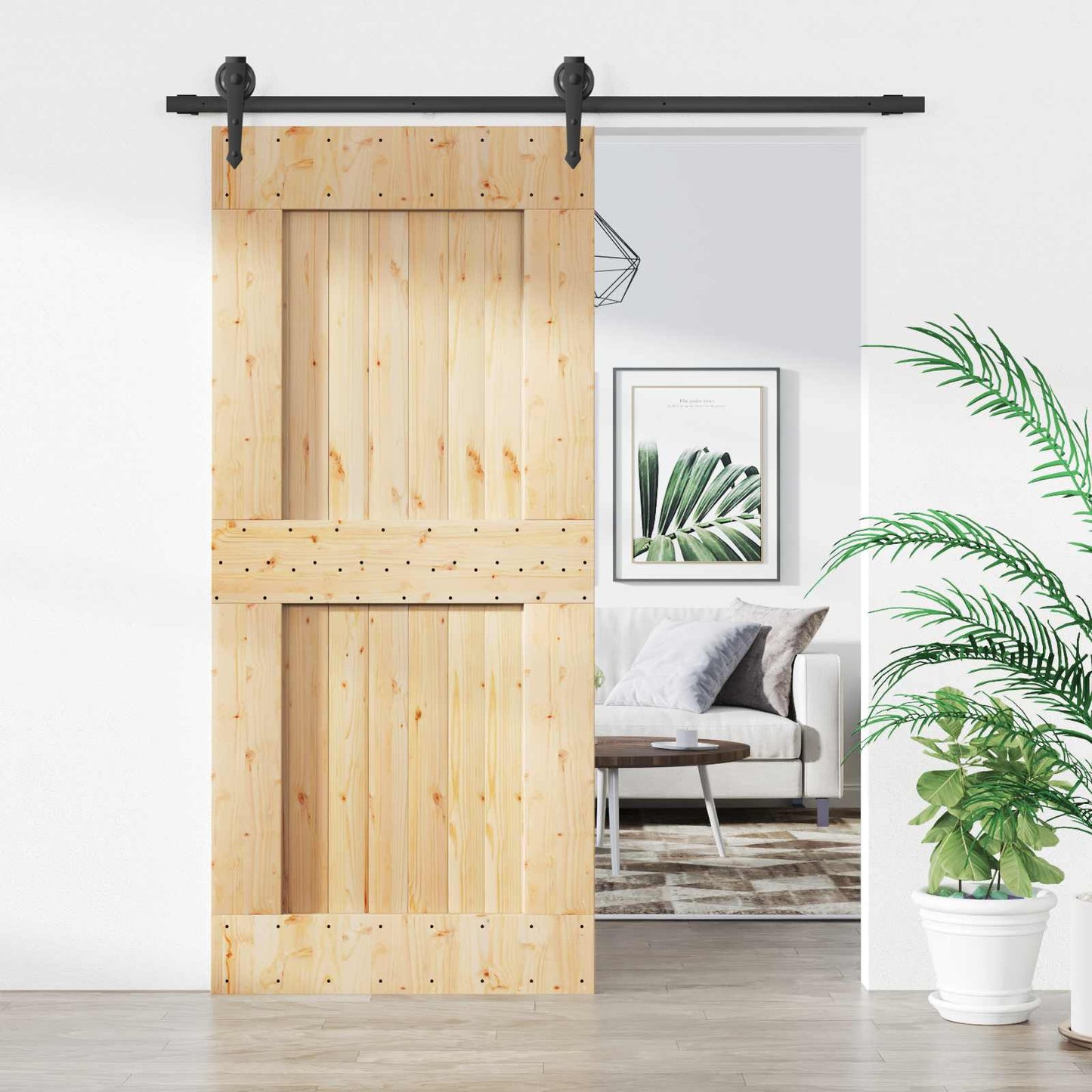 Skyvedør Naturlig og svart 90 x 210 cm Massiv Furu Tre