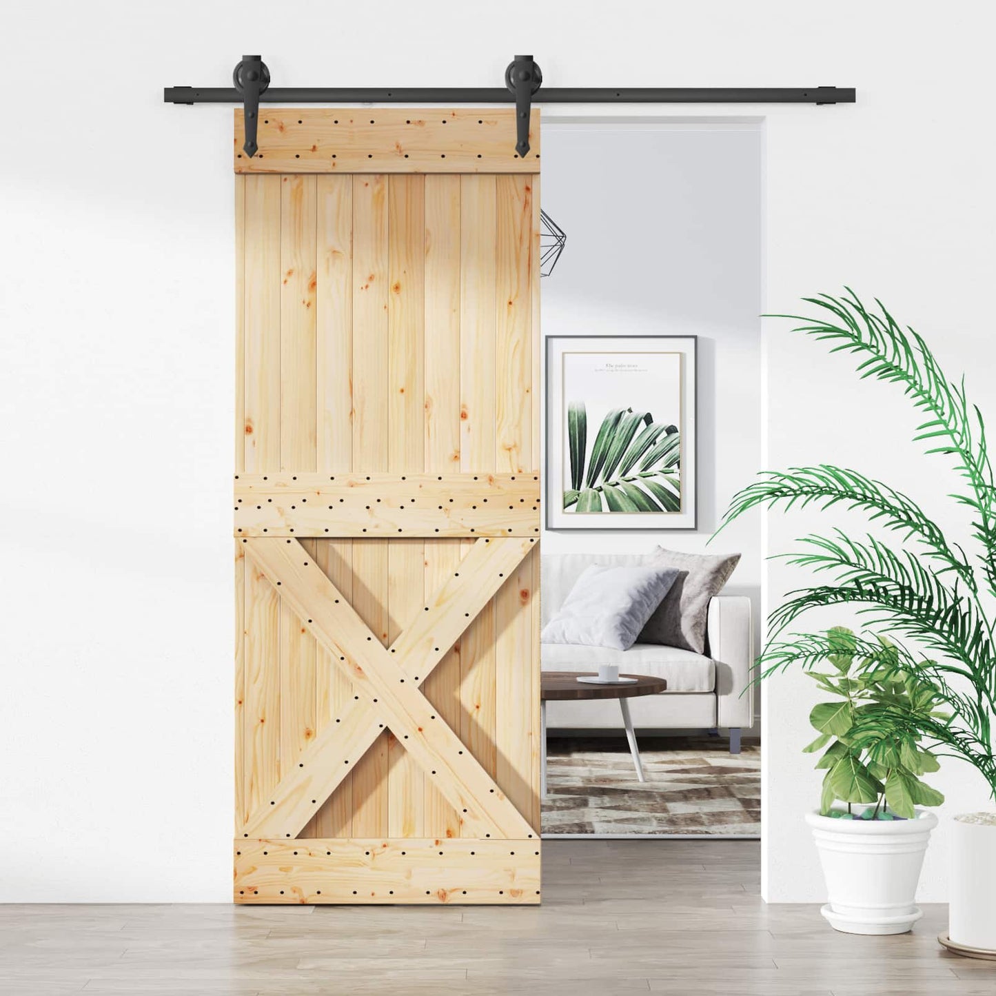 Skyvedør Naturlig og svart 80 x 210 cm Massiv Furu Tre