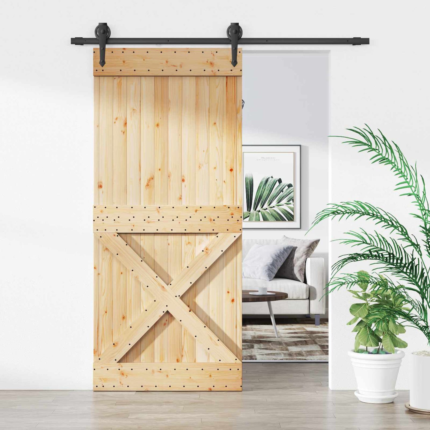 Skyvedør Naturlig og svart 90 x 210 cm Massiv Furu Tre