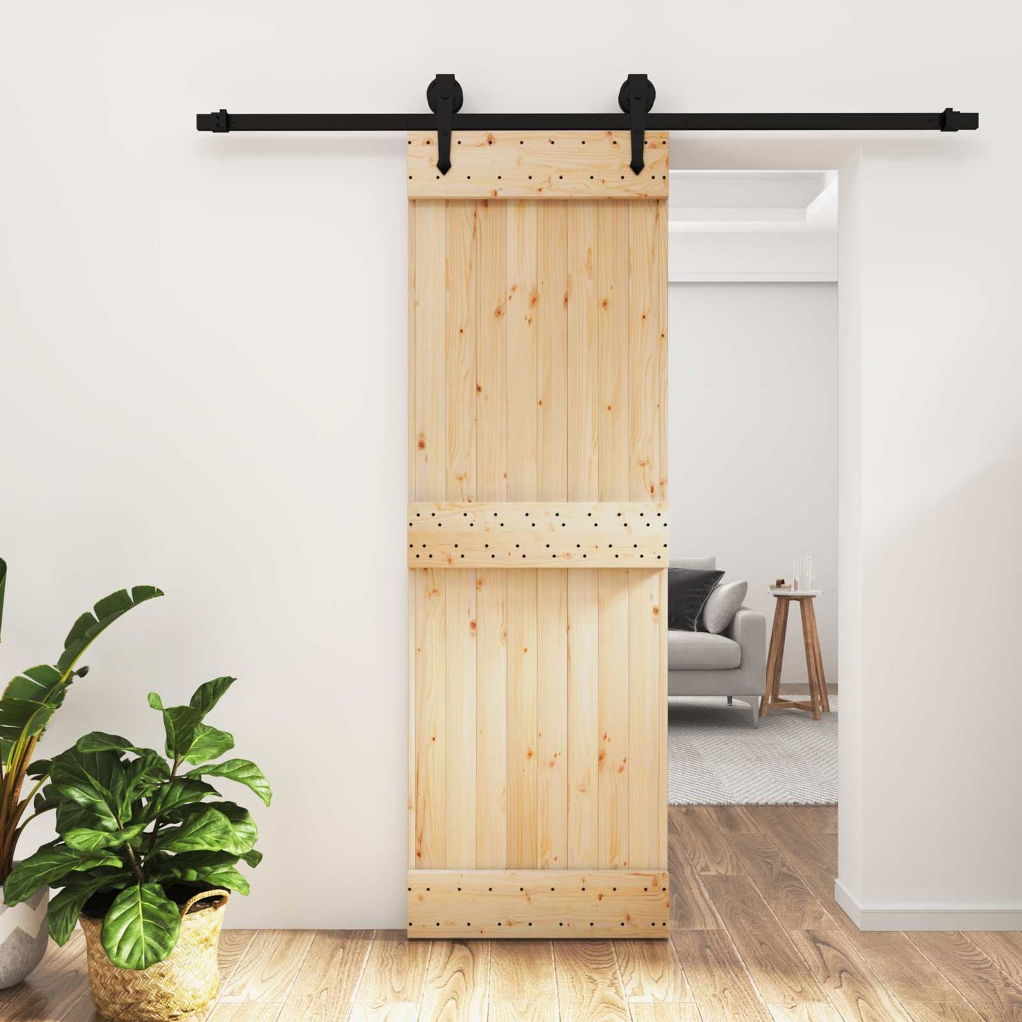 Skyvedør Naturlig og svart 70 x 210 cm Massiv Furu Tre