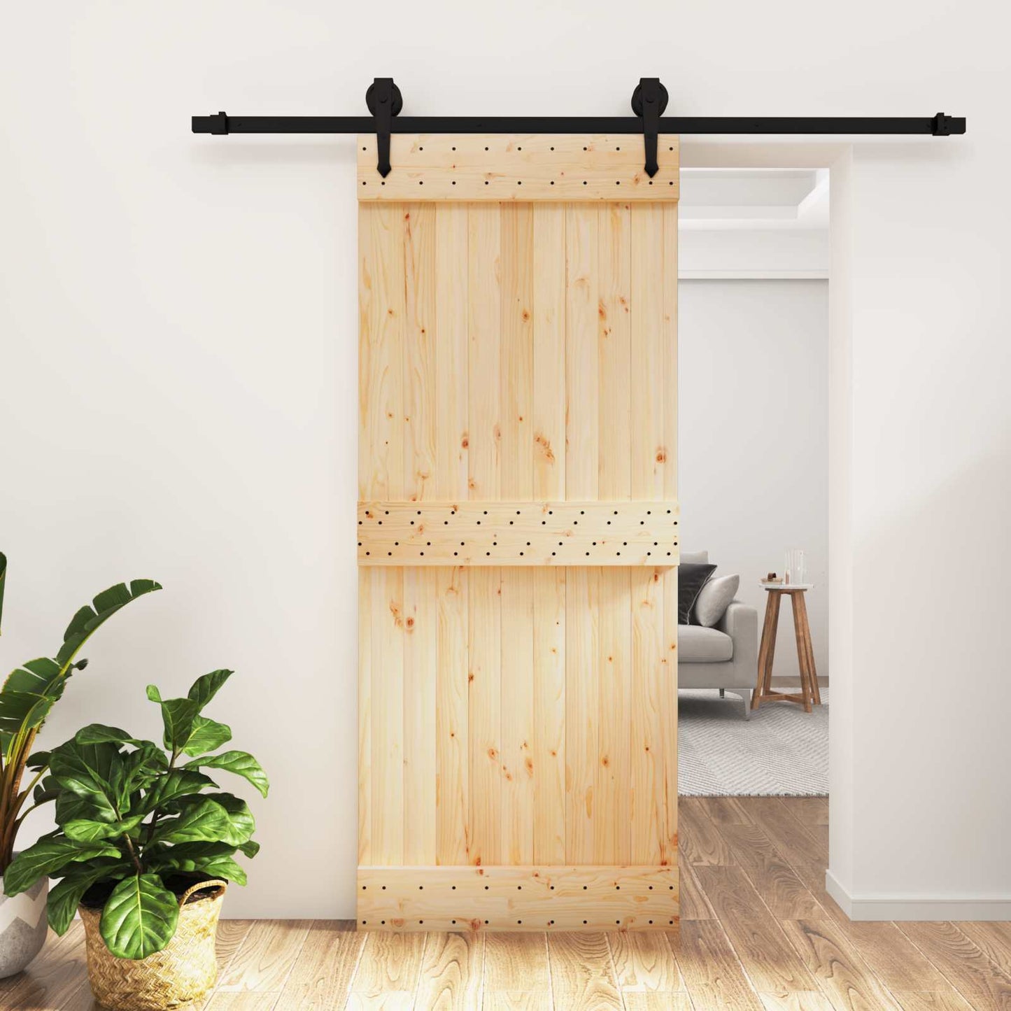 Skyvedør Naturlig og svart 85 x 210 cm Massiv Furu Tre