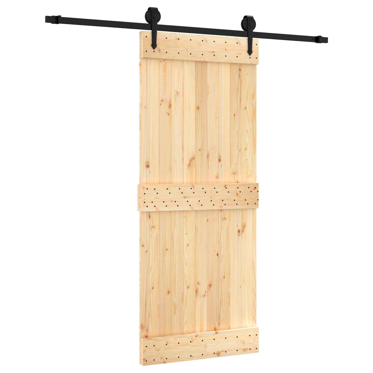 Skyvedør Naturlig og svart 85 x 210 cm Massiv Furu Tre