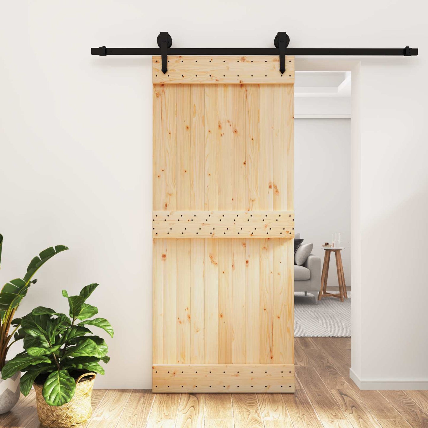 Skyvedør Naturlig og svart 90 x 210 cm Massiv Furu Tre