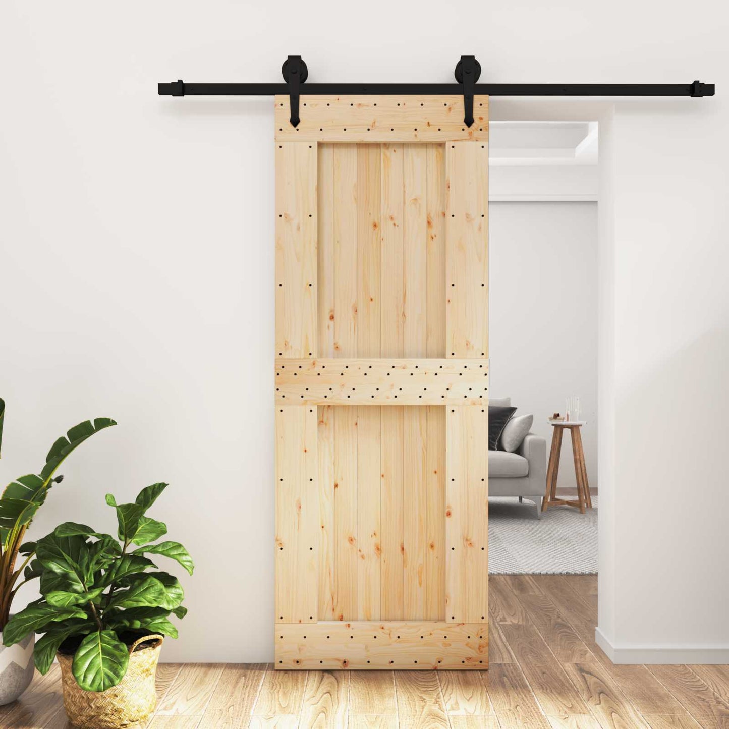 Skyvedør Naturlig og svart 80 x 210 cm Massiv Furu Tre