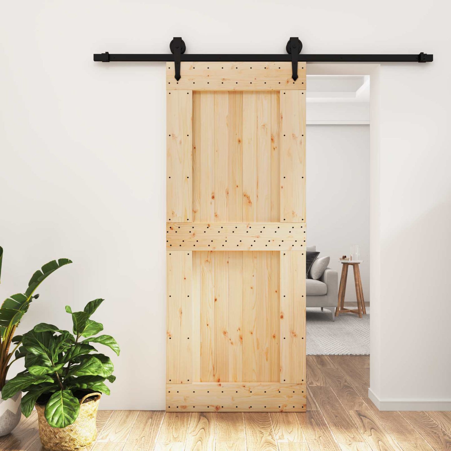 Skyvedør Naturlig og svart 85 x 210 cm Massiv Furu Tre