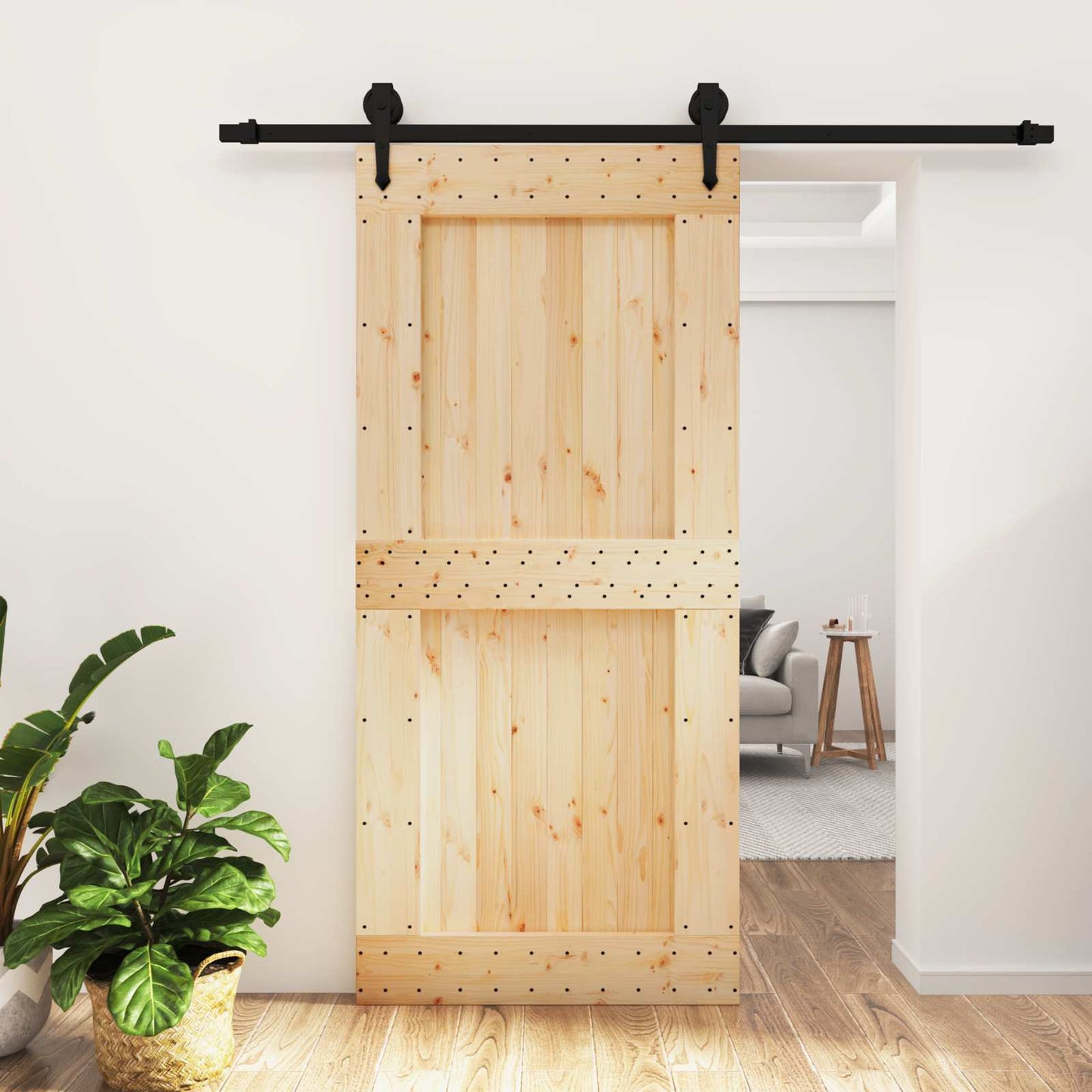 Skyvedør Naturlig og svart 95 x 210 cm Massiv Furu Tre