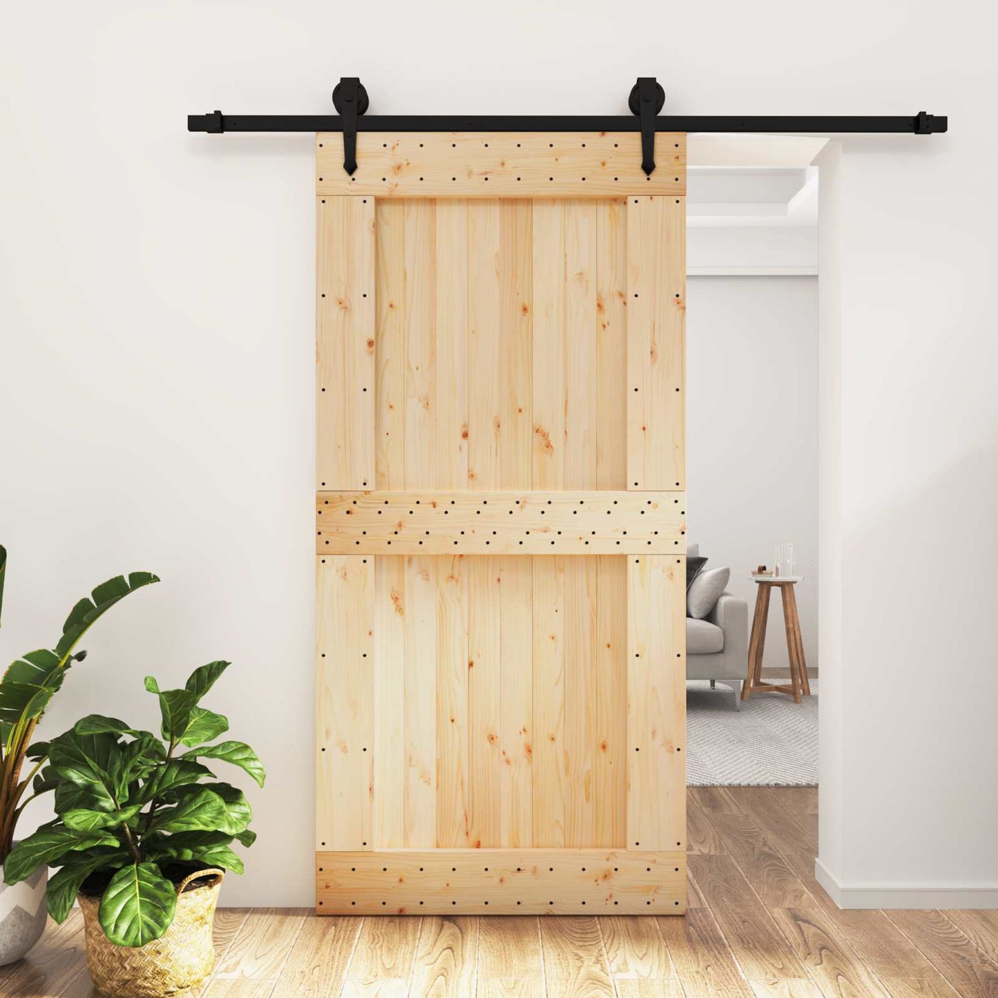 Skyvedør Naturlig og svart 100 x 210 cm Massiv Furu Tre