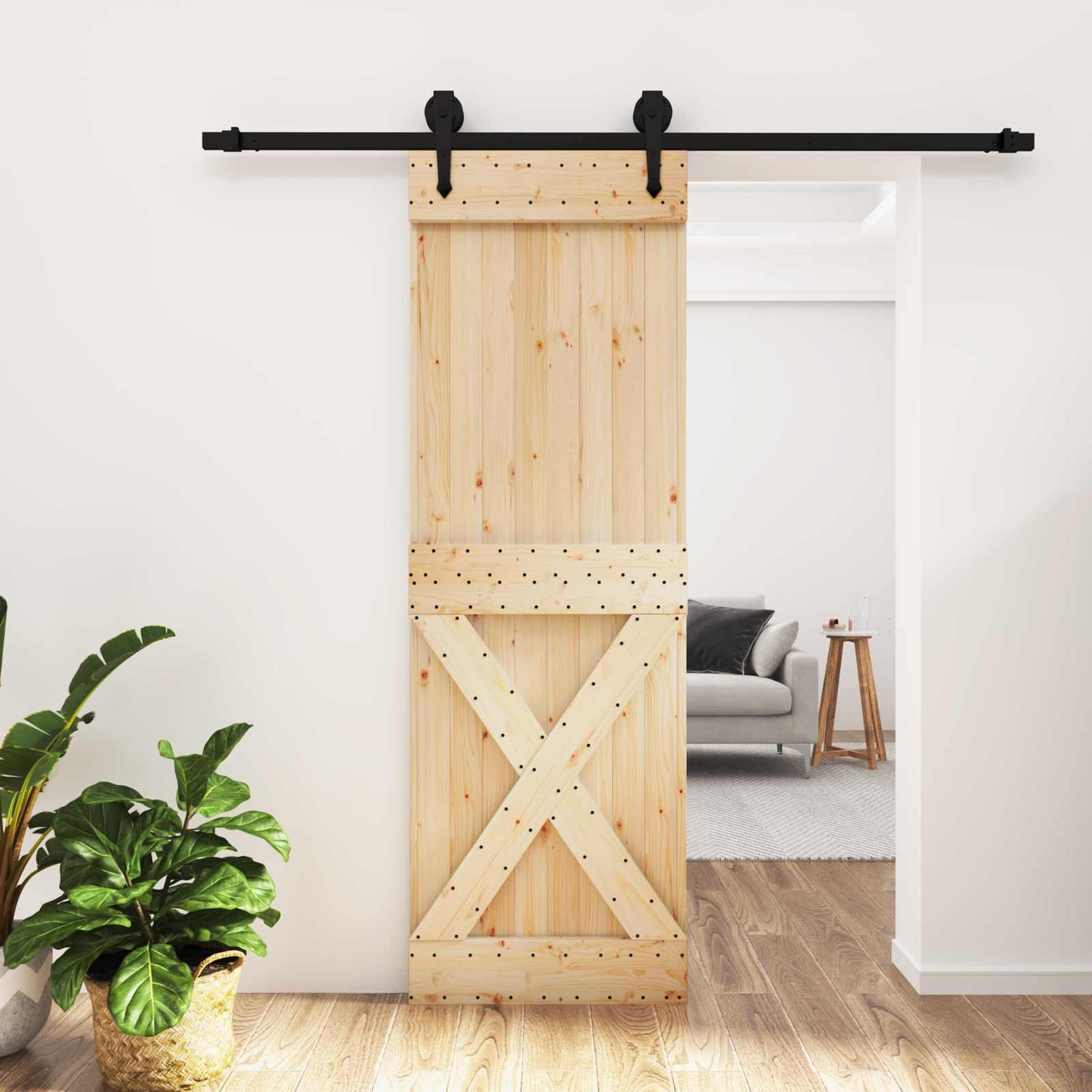Skyvedør Naturlig og svart 70 x 210 cm Massiv Furu Tre