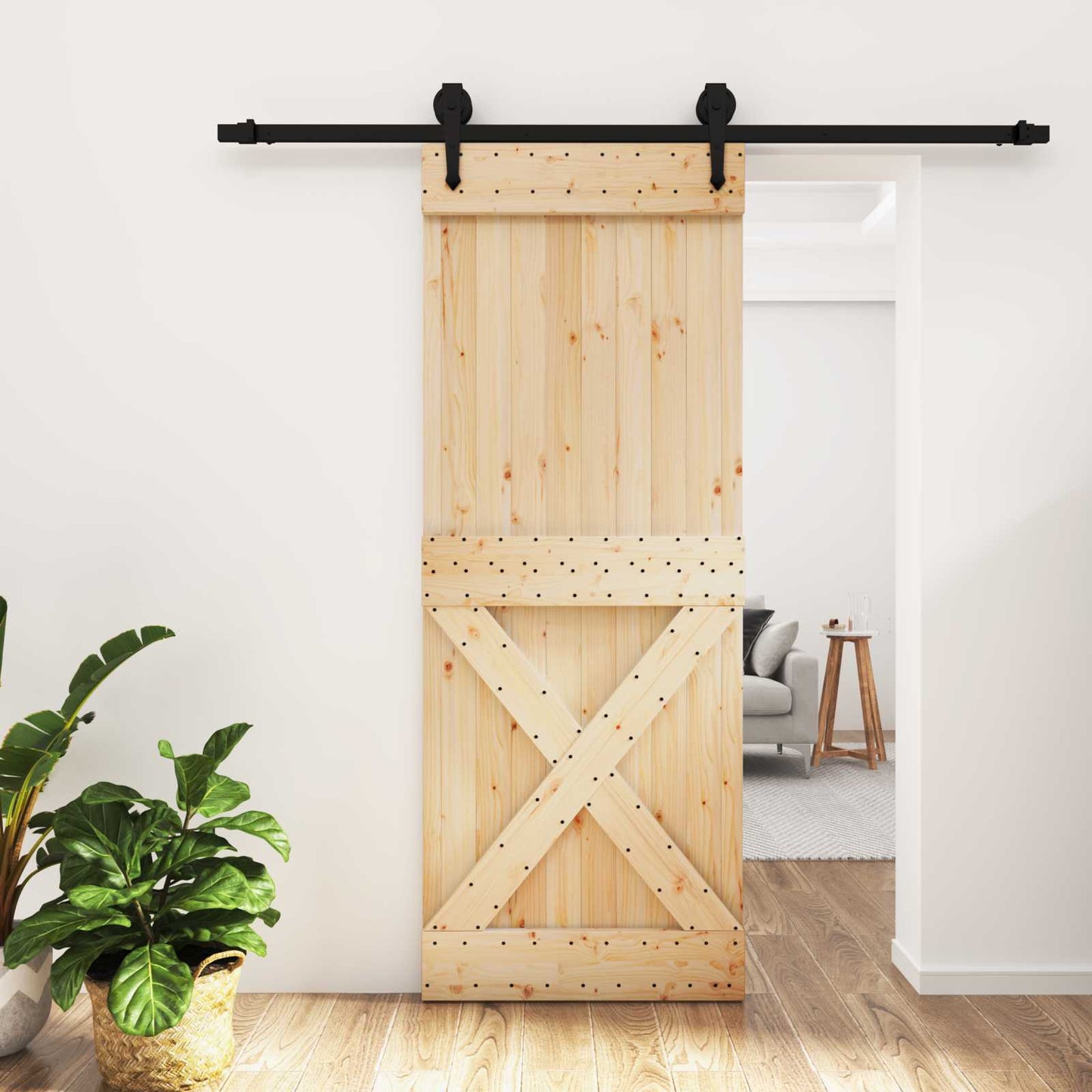 Skyvedør Naturlig og svart 80 x 210 cm Massiv Furu Tre