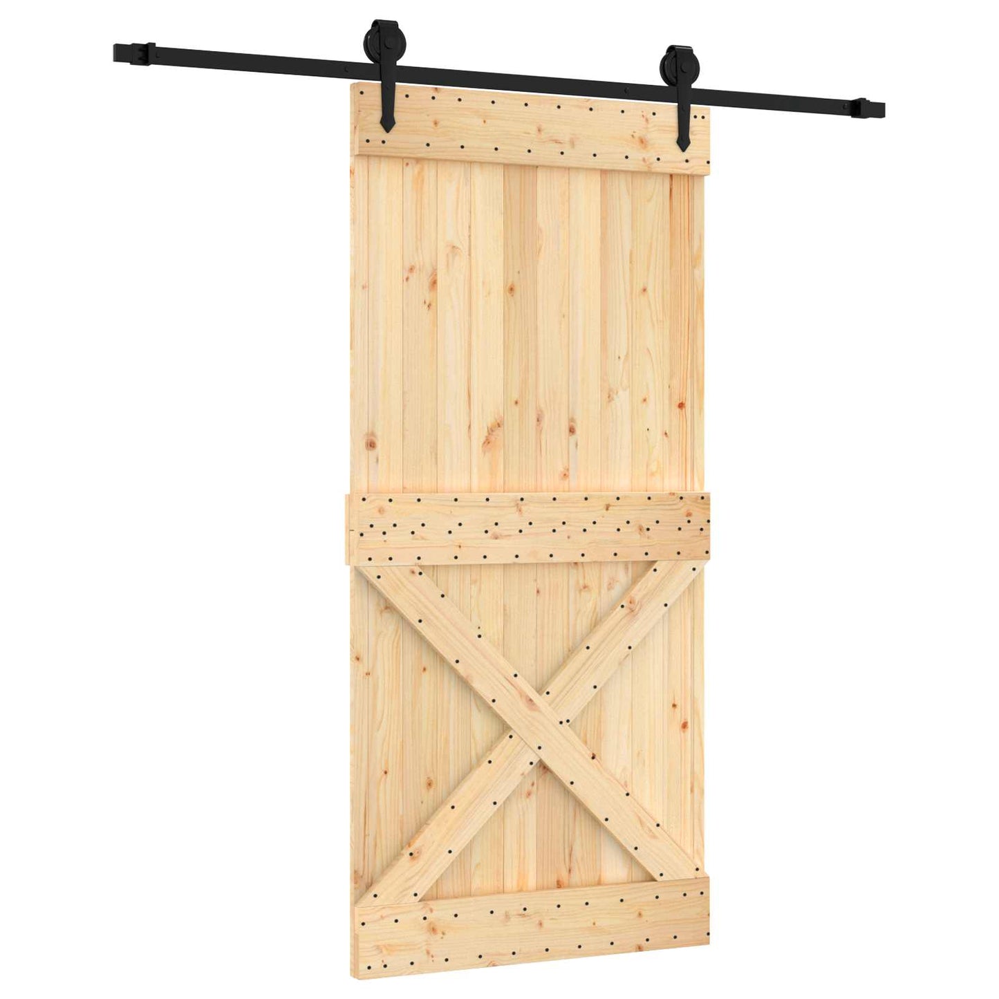 Skyvedør Naturlig og svart 95 x 210 cm Massiv Furu Tre