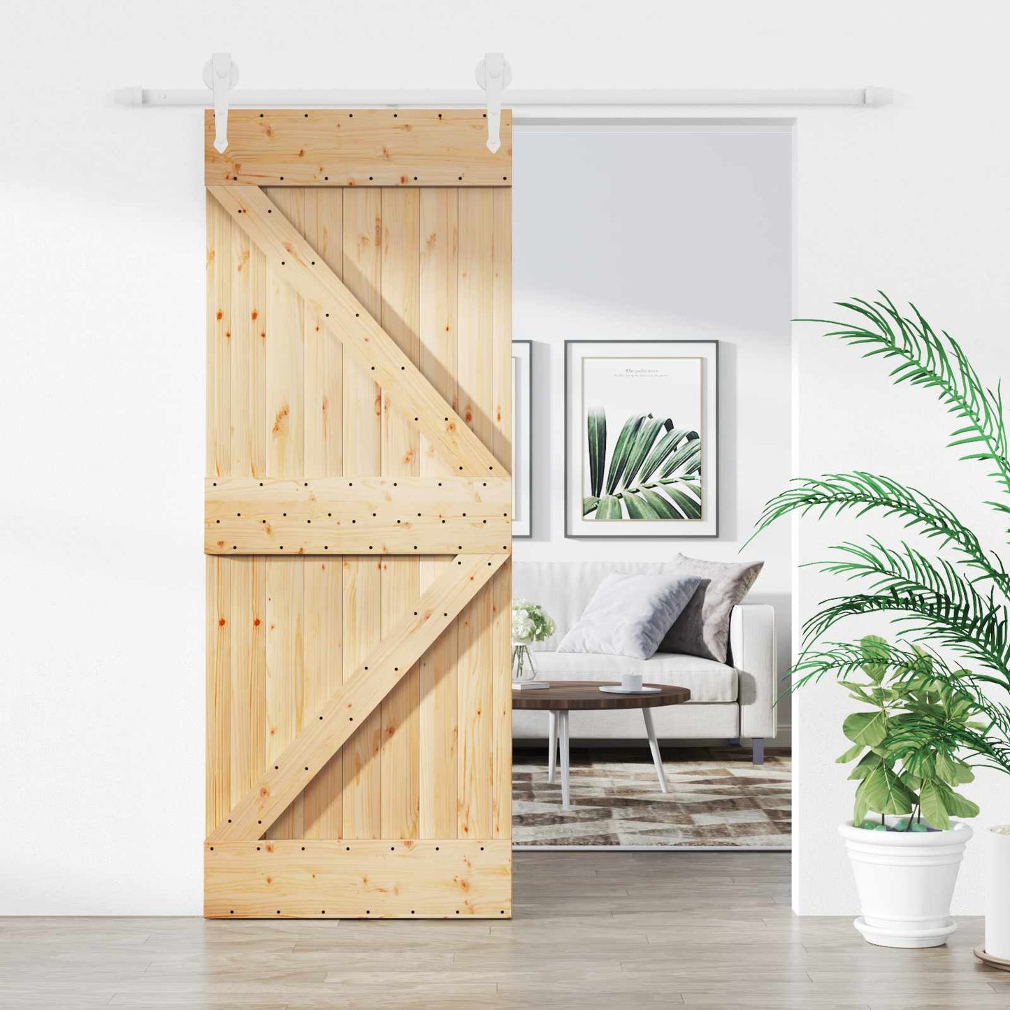 Skyvedør Naturlig og Hvit 85 x 210 cm Massiv Furu Tre