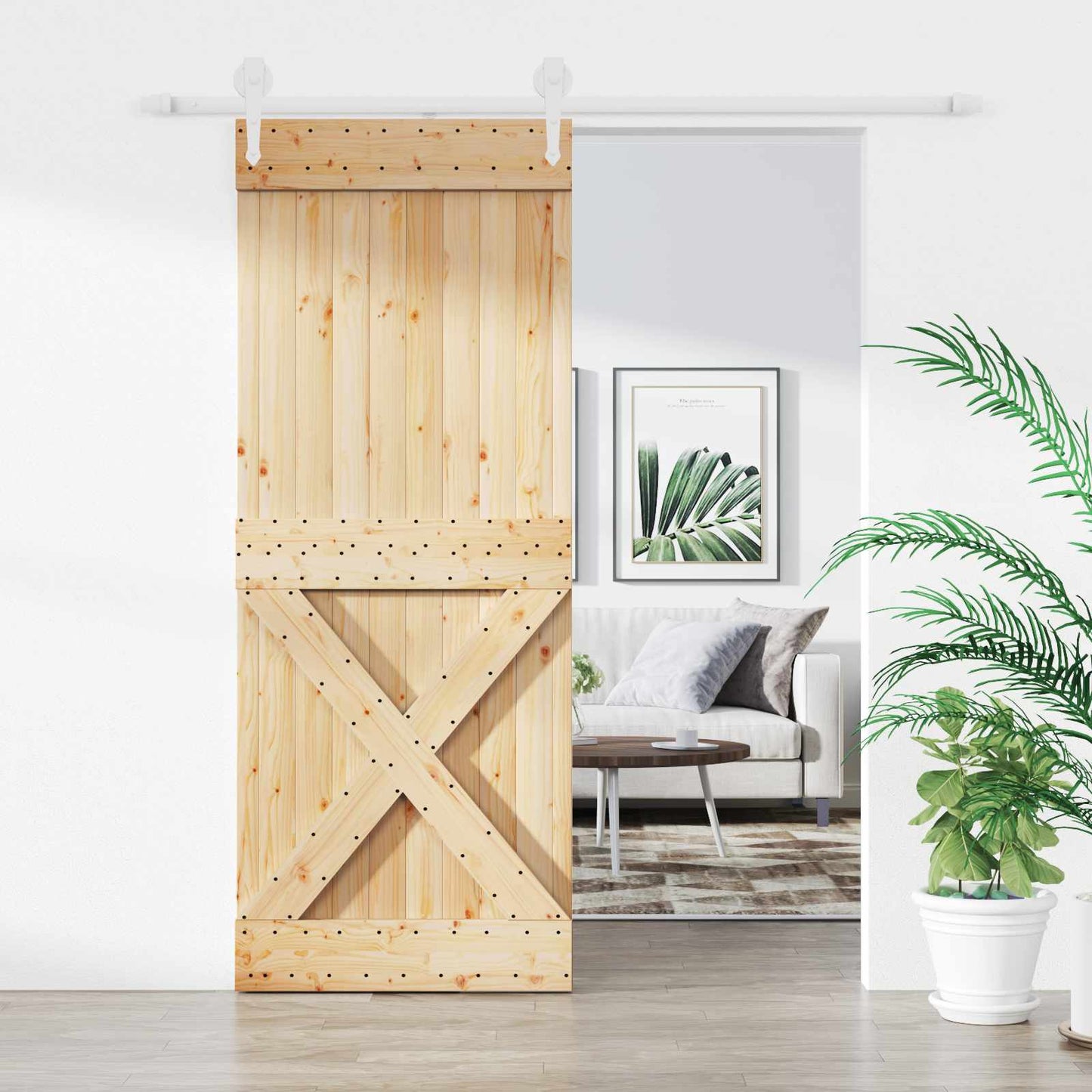 Skyvedør Naturlig og Hvit 90 x 210 cm Heltre furu