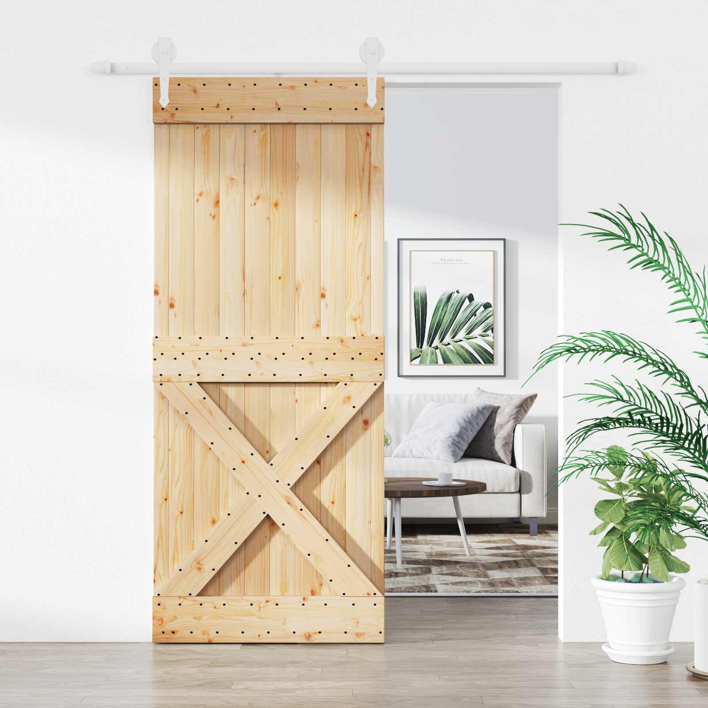 Skyvedør 100 x 210 cm Heltre furu Naturlig og Hvit