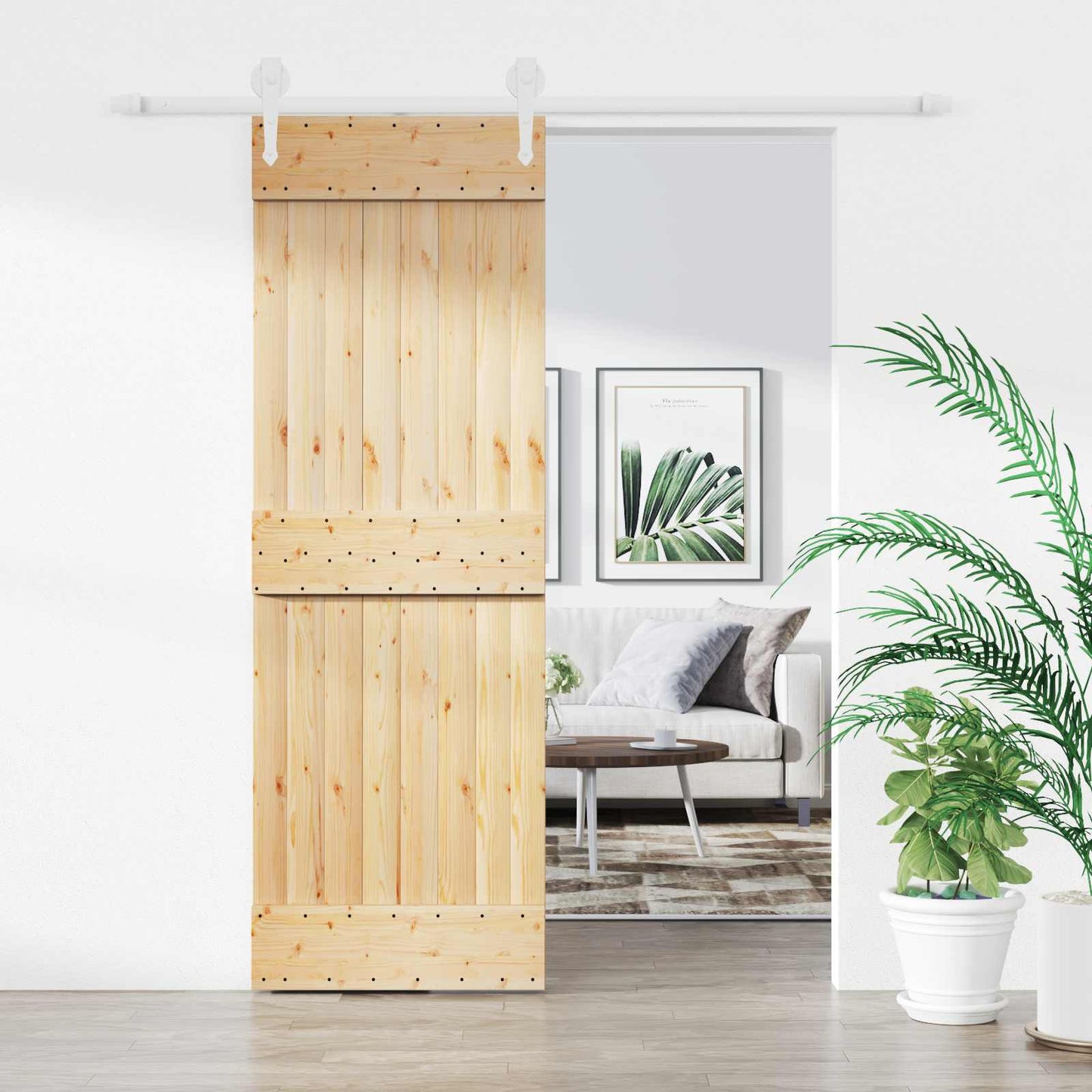 Skyvedør Naturlig og Hvit 70 x 210 cm Massiv Furu Tre
