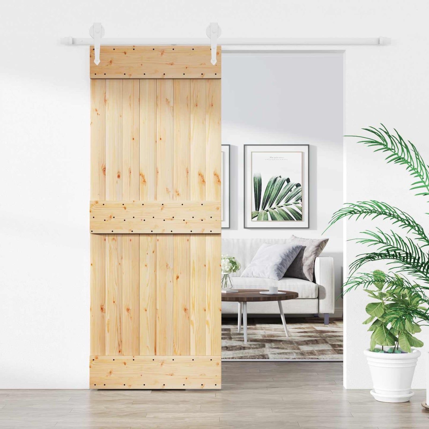 Skyvedør Naturlig og Hvit 80 x 210 cm Massiv Furu Tre