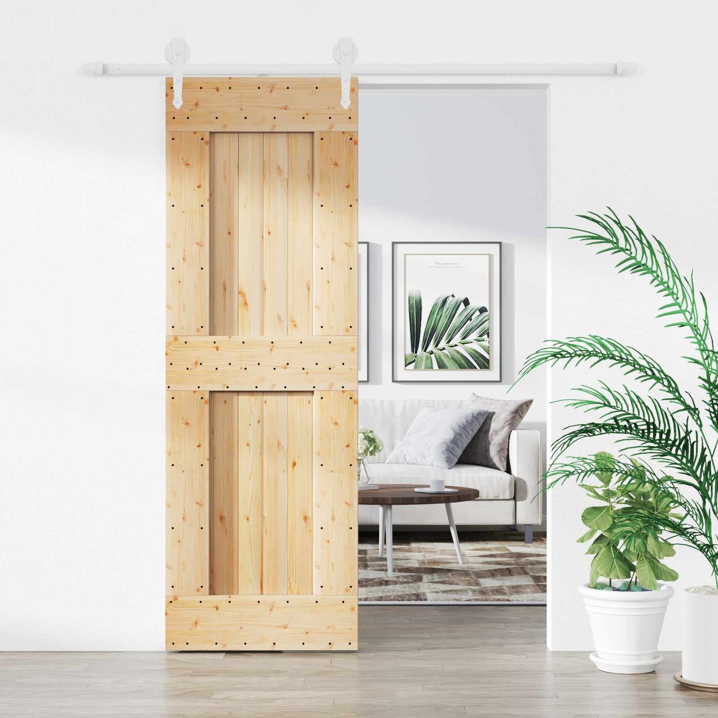 Skyvedør Naturlig og Hvit 70 x 210 cm Massiv Furu Tre