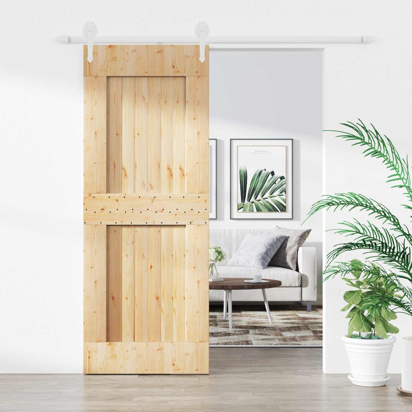 Skyvedør Naturlig og Hvit 80 x 210 cm Massiv Furu Tre