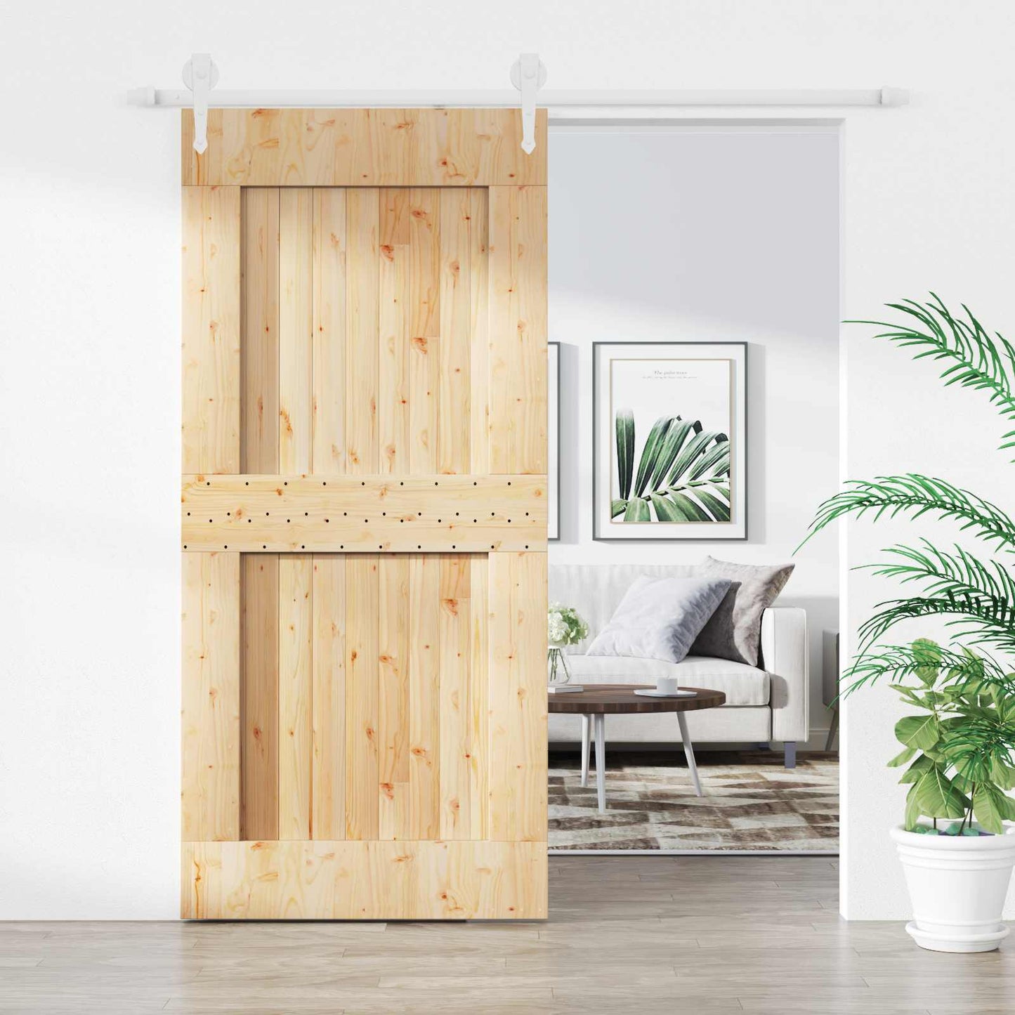 Skyvedør Naturlig og Hvit 100 x 210 cm Massiv Furu Tre