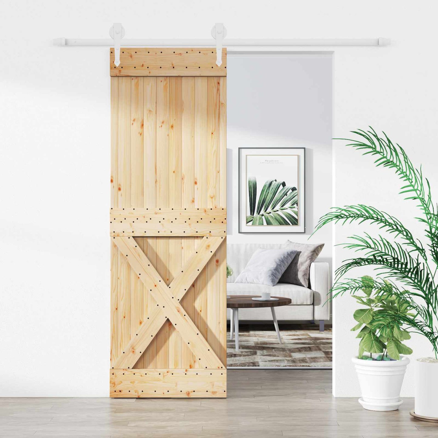 Skyvedør Naturlig og Hvit 70 x 210 cm Massiv Furu Tre